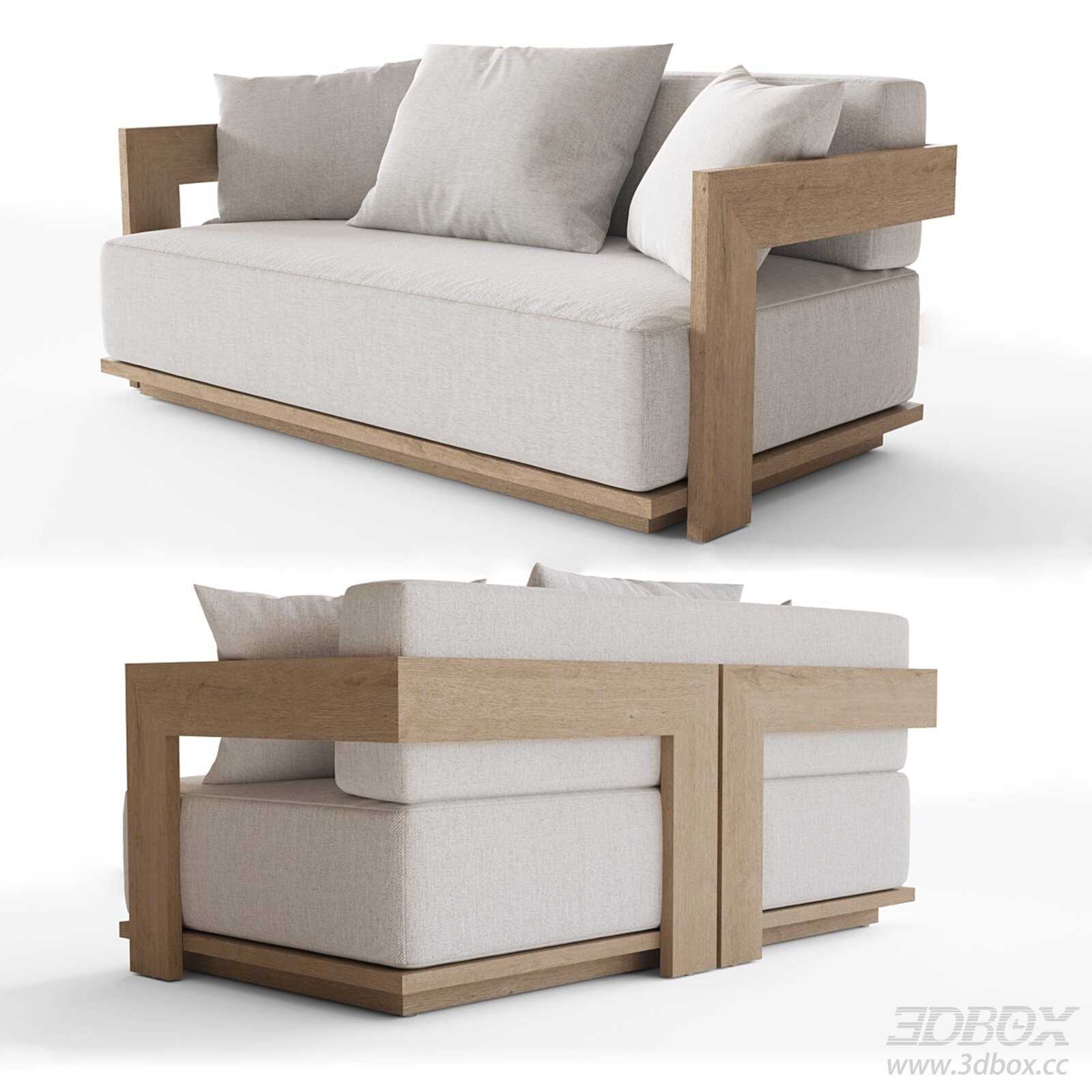 Modern Wooden Frame Fabric Sofa 3D model - thumbnail 1