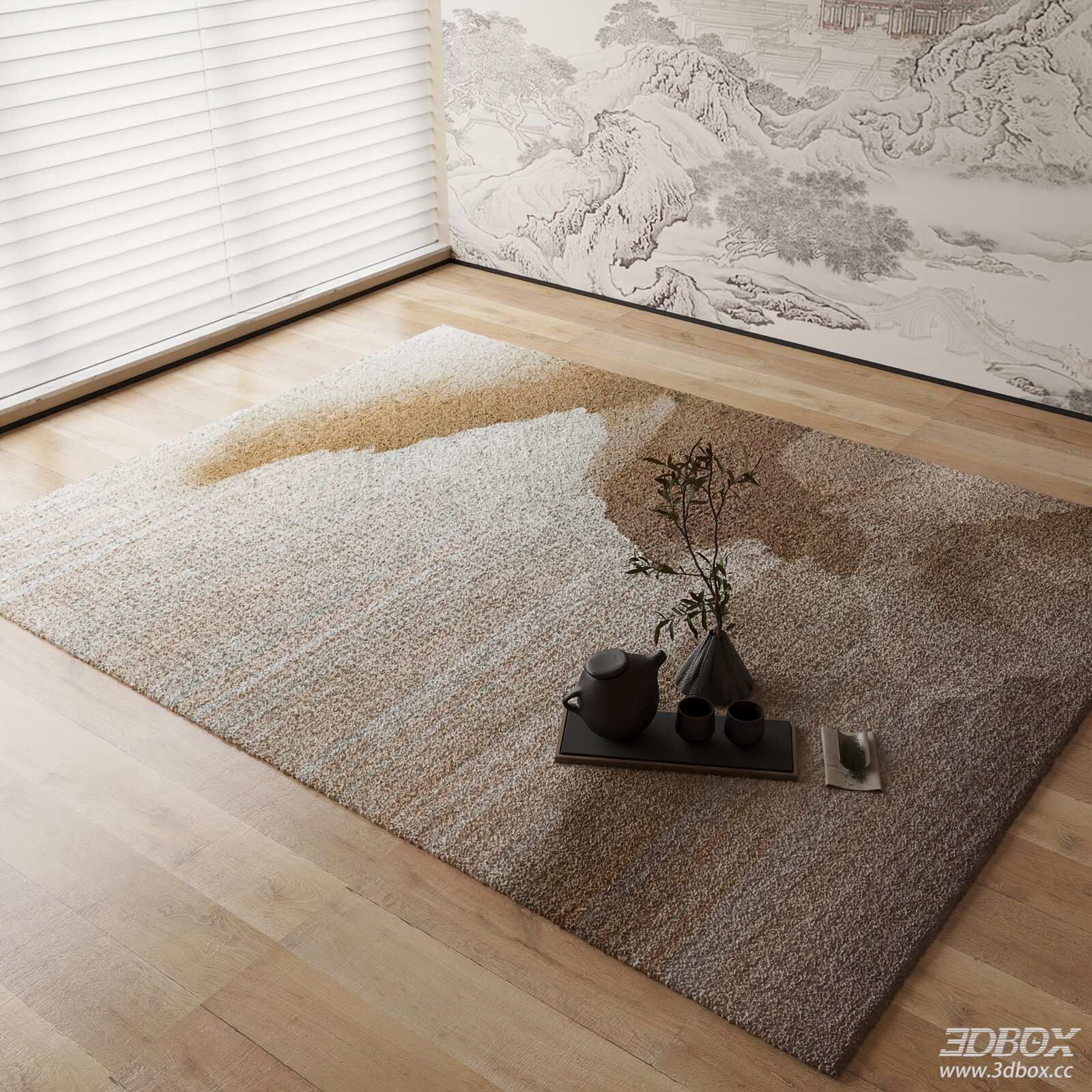 New Chinese Style Abstract Plush Carpet 3D model - front view