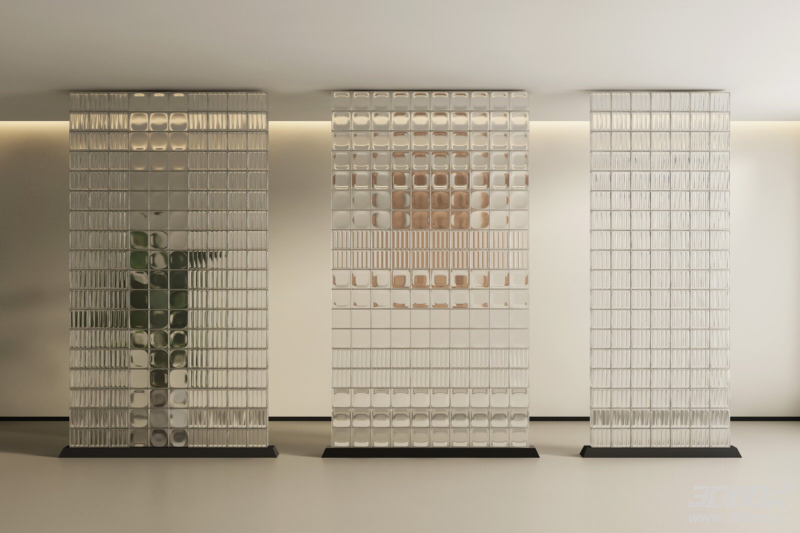 Modern Glass Block Partition Divider Set 3D model - front view
