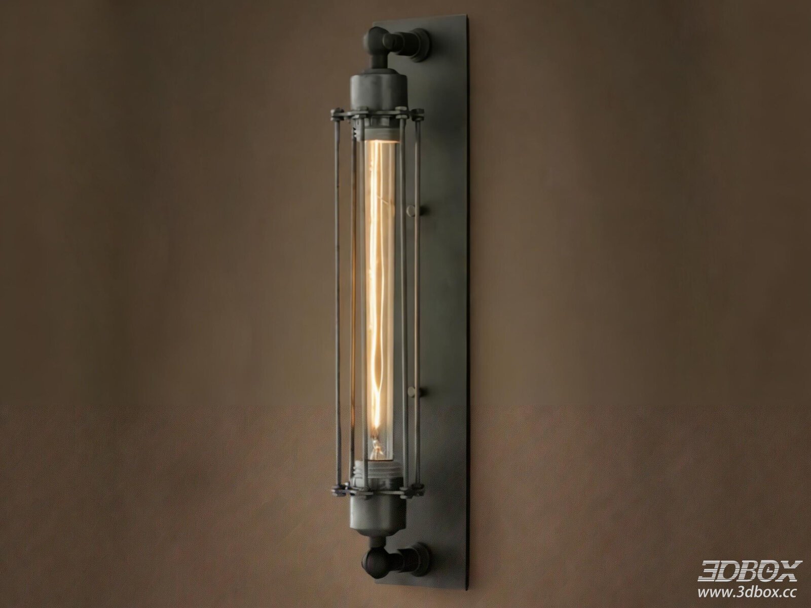 American Industrial Metal Glass Long Wall Sconce 3D model - front view