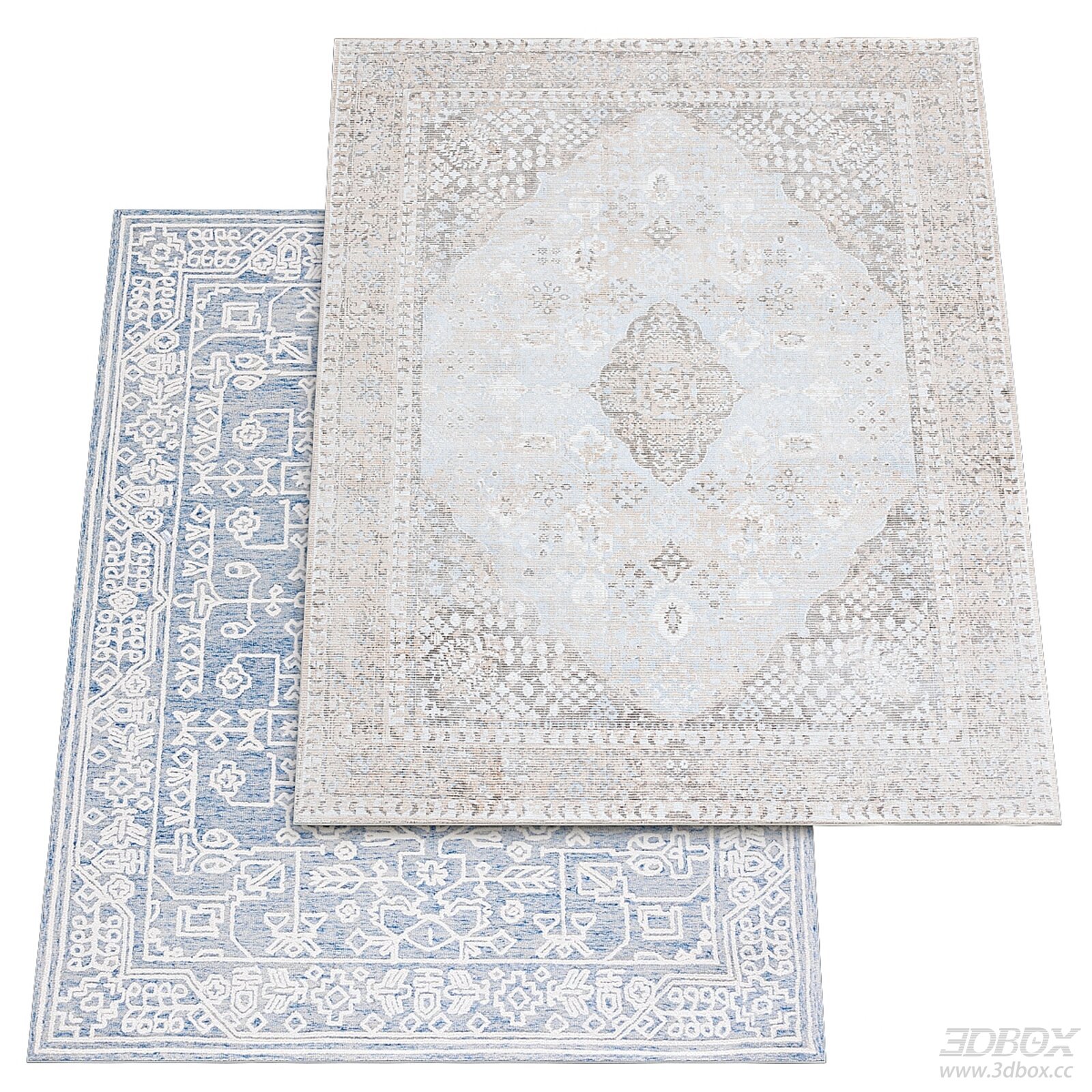 Vintage Pattern Traditional Fabric Carpet Set 3D model - front view