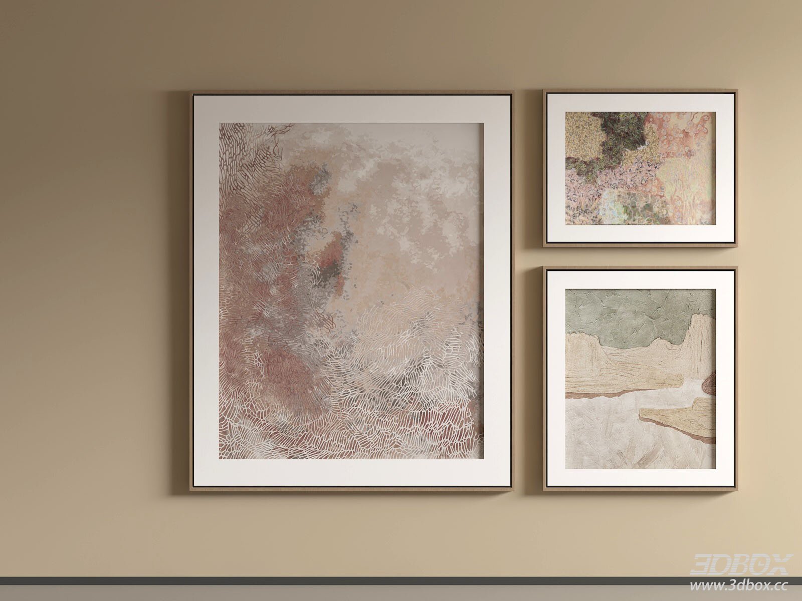 Modern Abstract Wall Art Framed Paintings Set 3D model - front view
