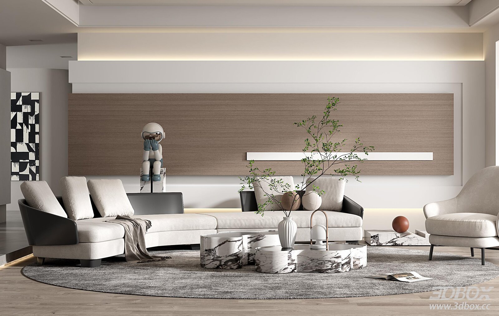 Modern Minotti Style Living Room Interior Scene 3D model - front view