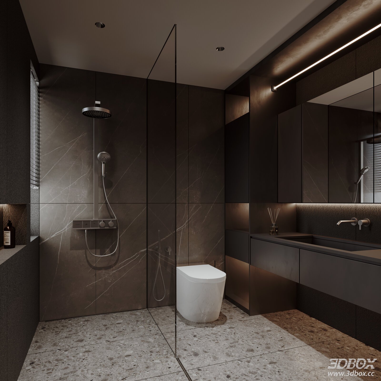 Modern Dark Luxury Bathroom Scene 3D model - front view