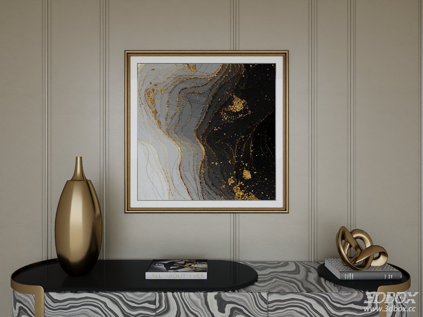 Modern Luxury Abstract Framed Wall Art Italian Style 3D model - front view