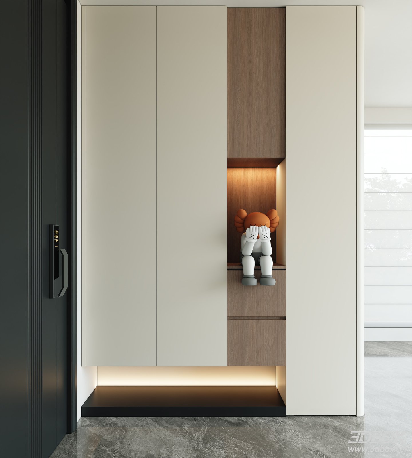 Modern Minimalist Italian Style Hallway Shoe Cabinet 3D model - front view
