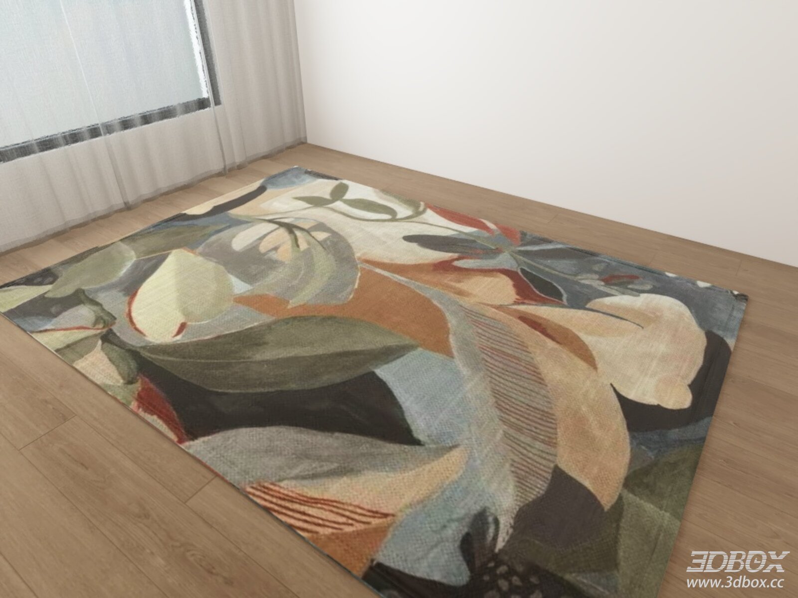 Modern Abstract Floral Pattern Fabric Carpet 3D model - front view
