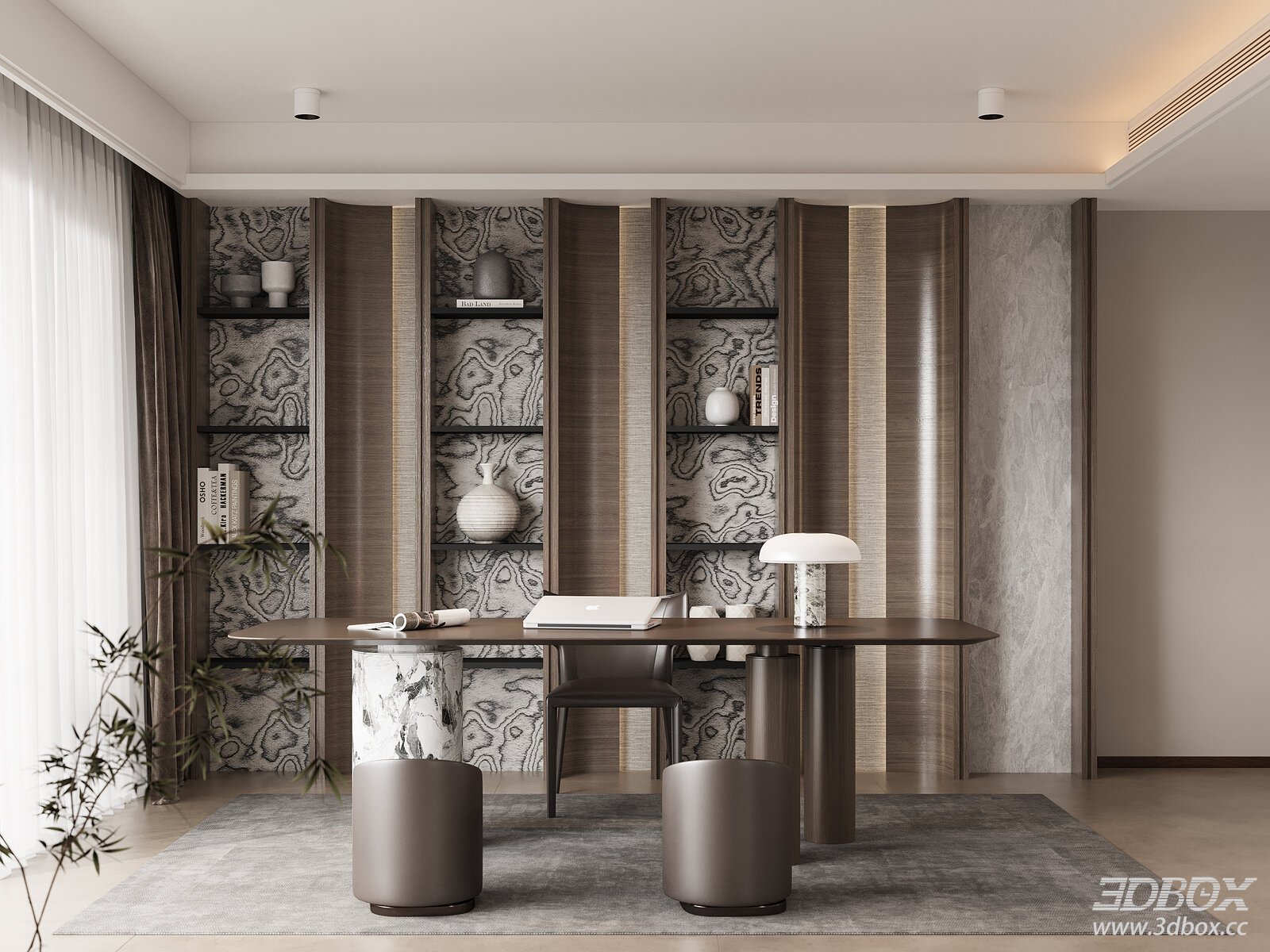Modern Italian Minimalist Study Room Workspace 3D model - front view