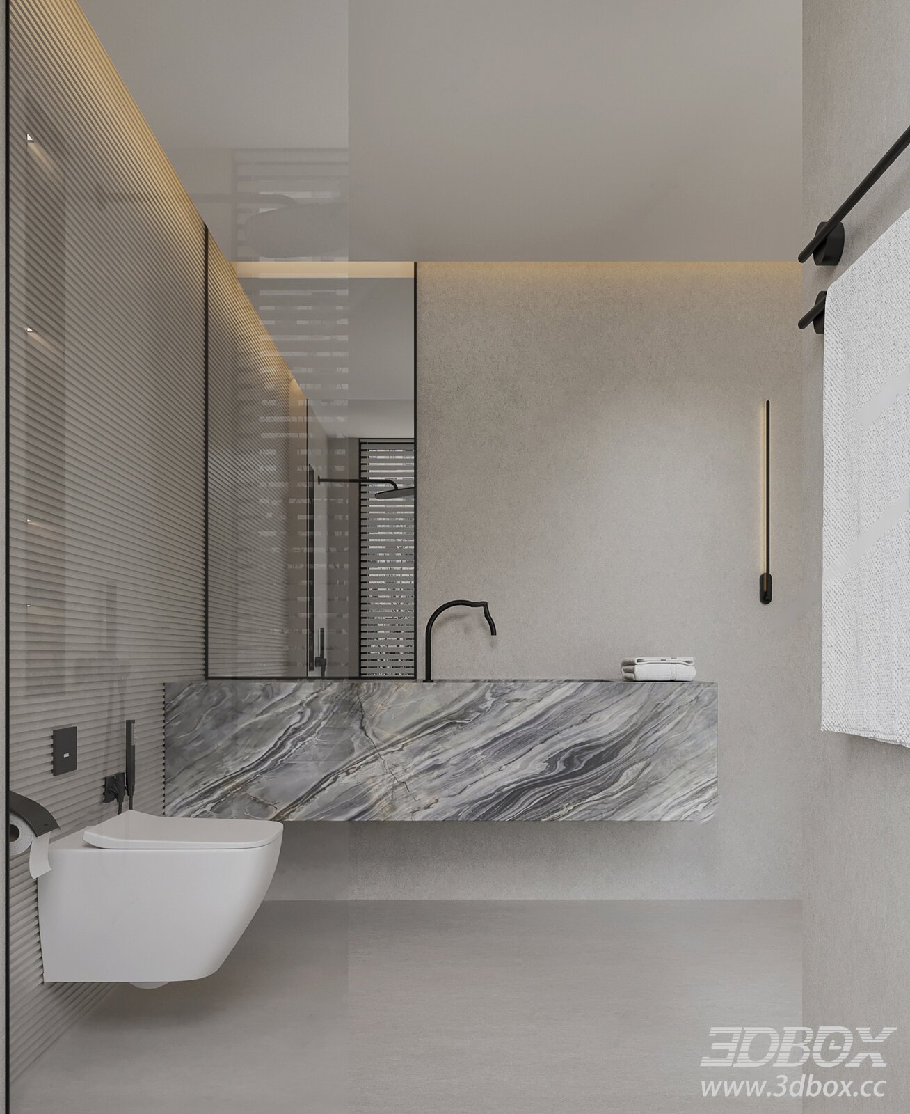 Modern Italian Minimalist Bathroom Scene 3D model - thumbnail 1