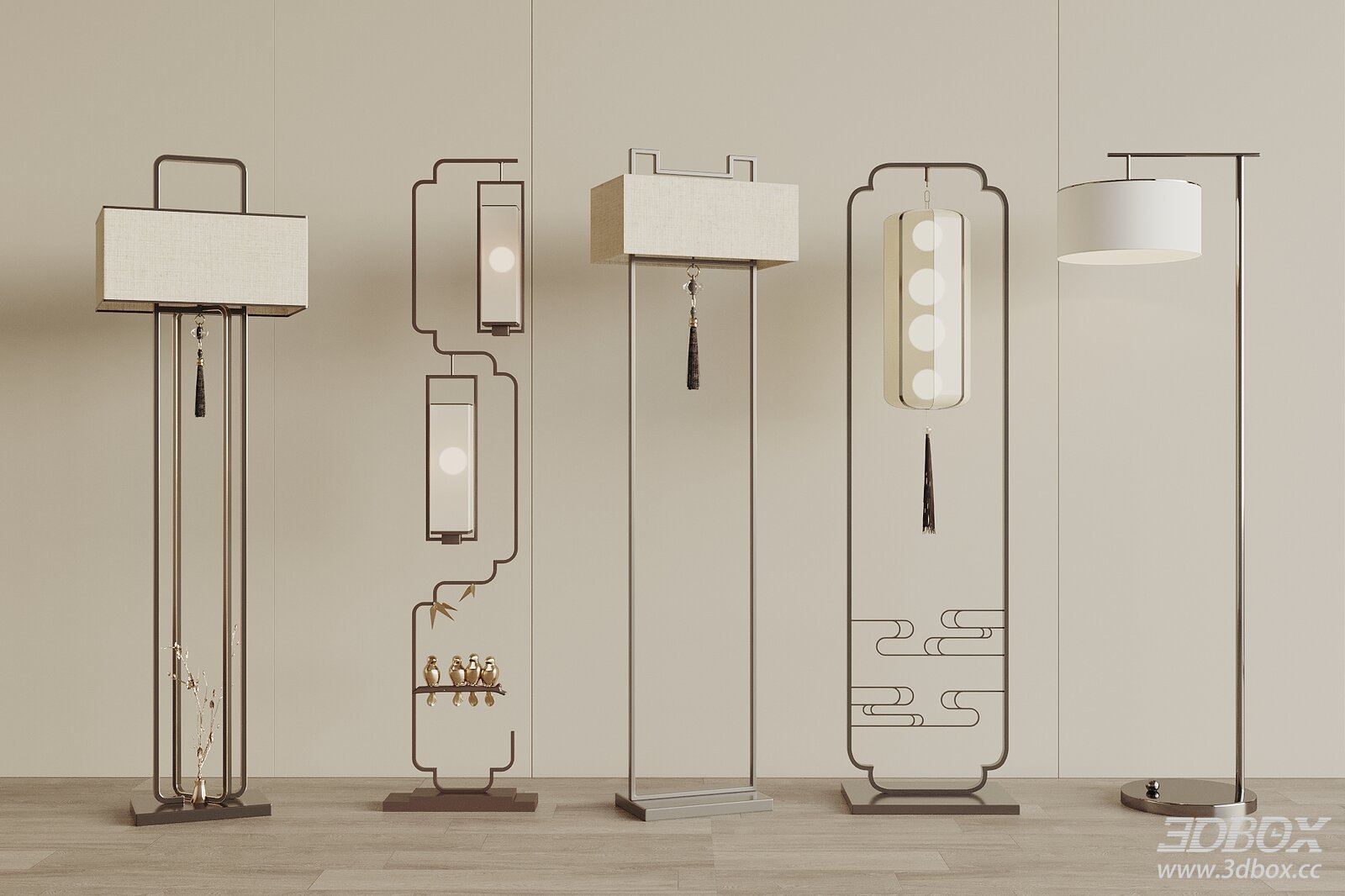 New Chinese Style Floor Lamp Set 3D model - front view