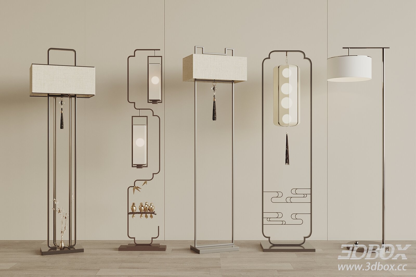 New Chinese Style Floor Lamp Set 3D model - thumbnail 1