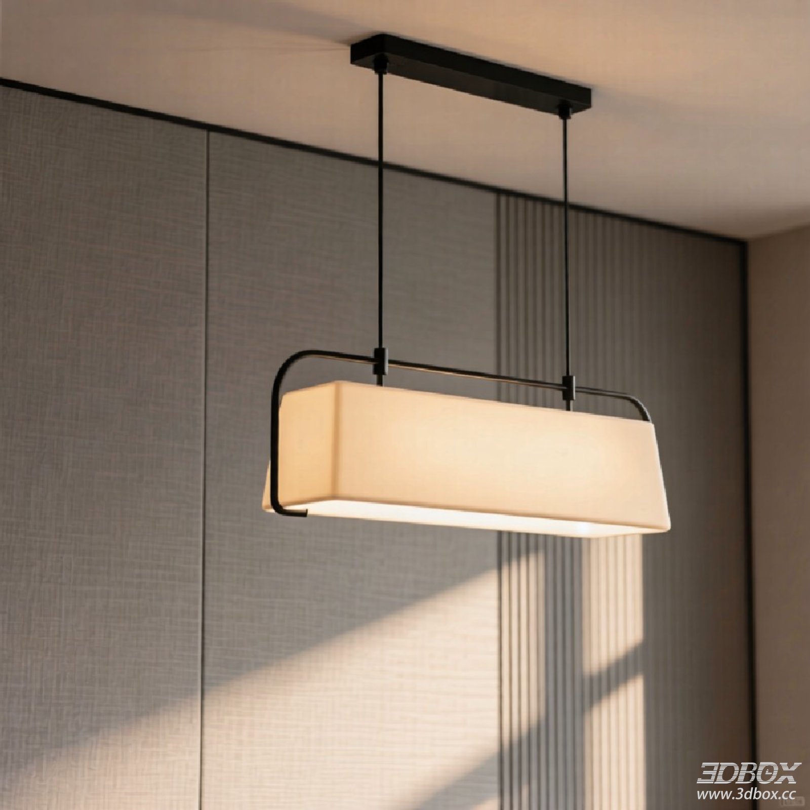 Modern Rectangular Fabric Shade Pendant Ceiling Lamp 3D model - front view