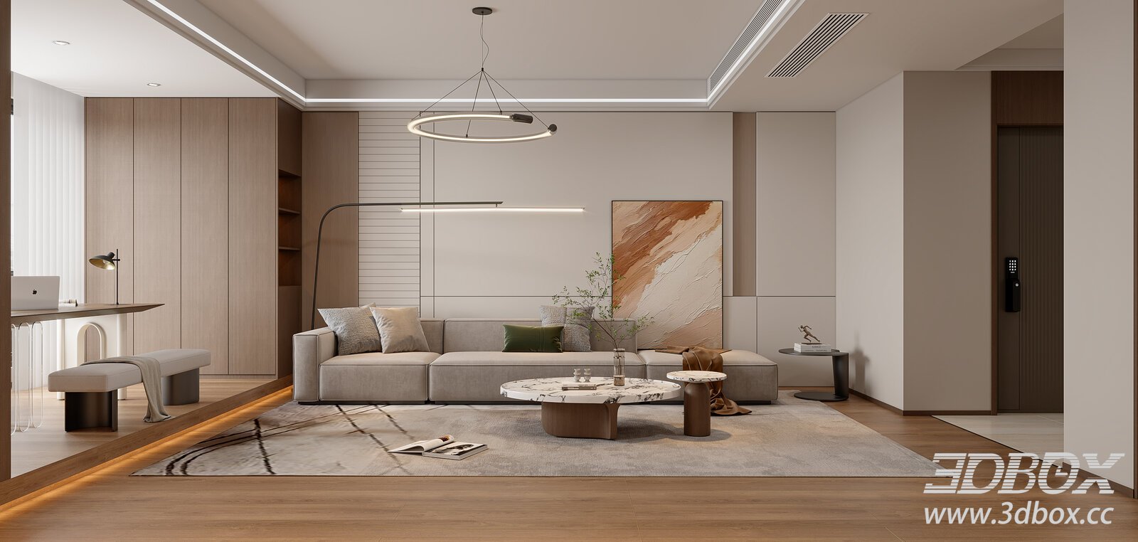 Modern Minimalist Living Room Interior Scene 3D model - thumbnail 1