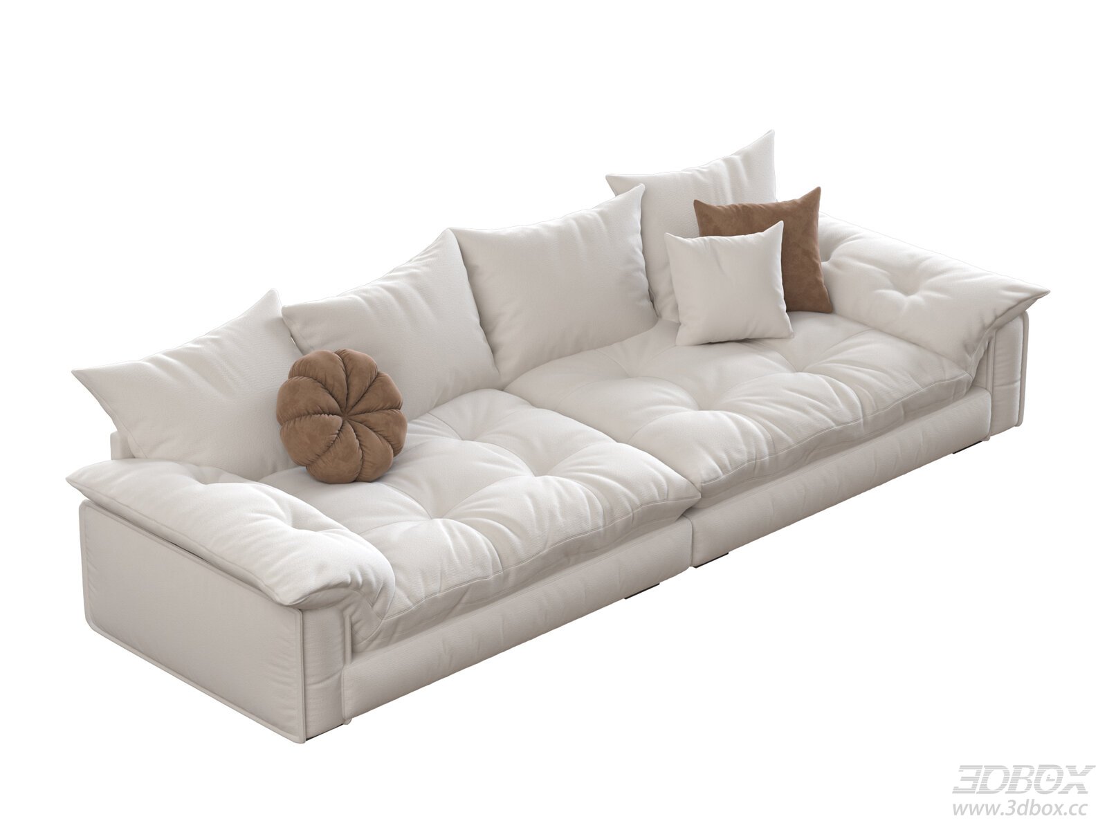 French Style Plush Fabric Sofa Set White Living Room Sofa 3D model - front view