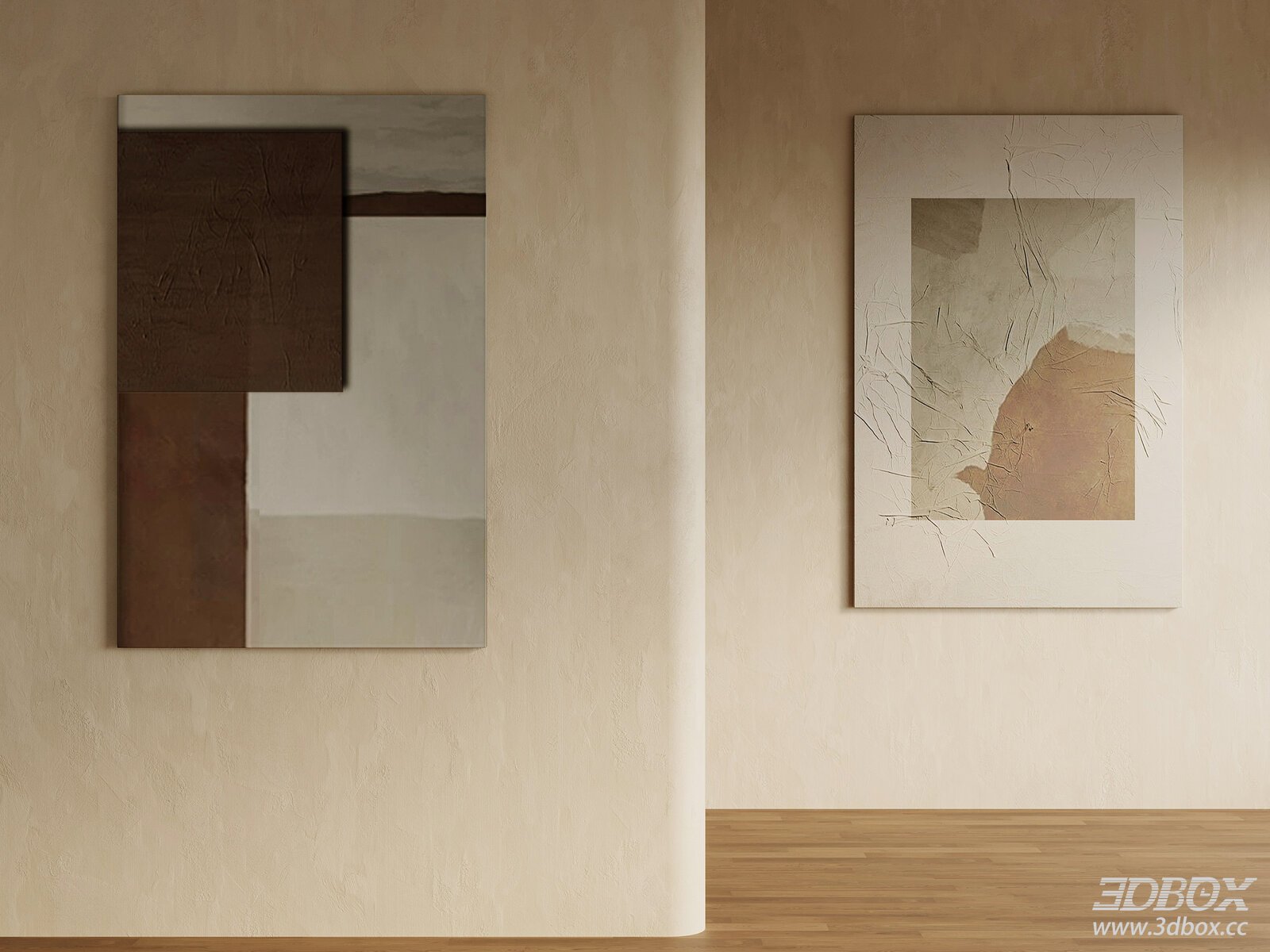 Mid Century Abstract Textured Wall Art Set 3D model - front view