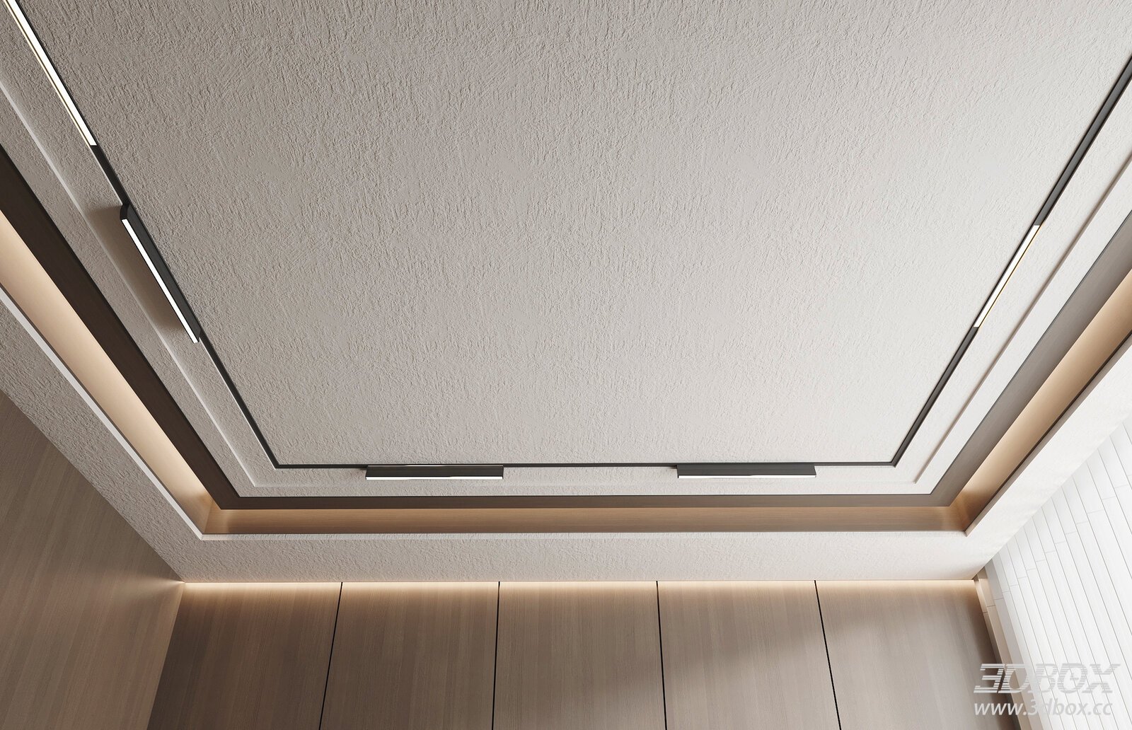 Modern New Chinese Style Ceiling With Linear Lighting 3D model - front view