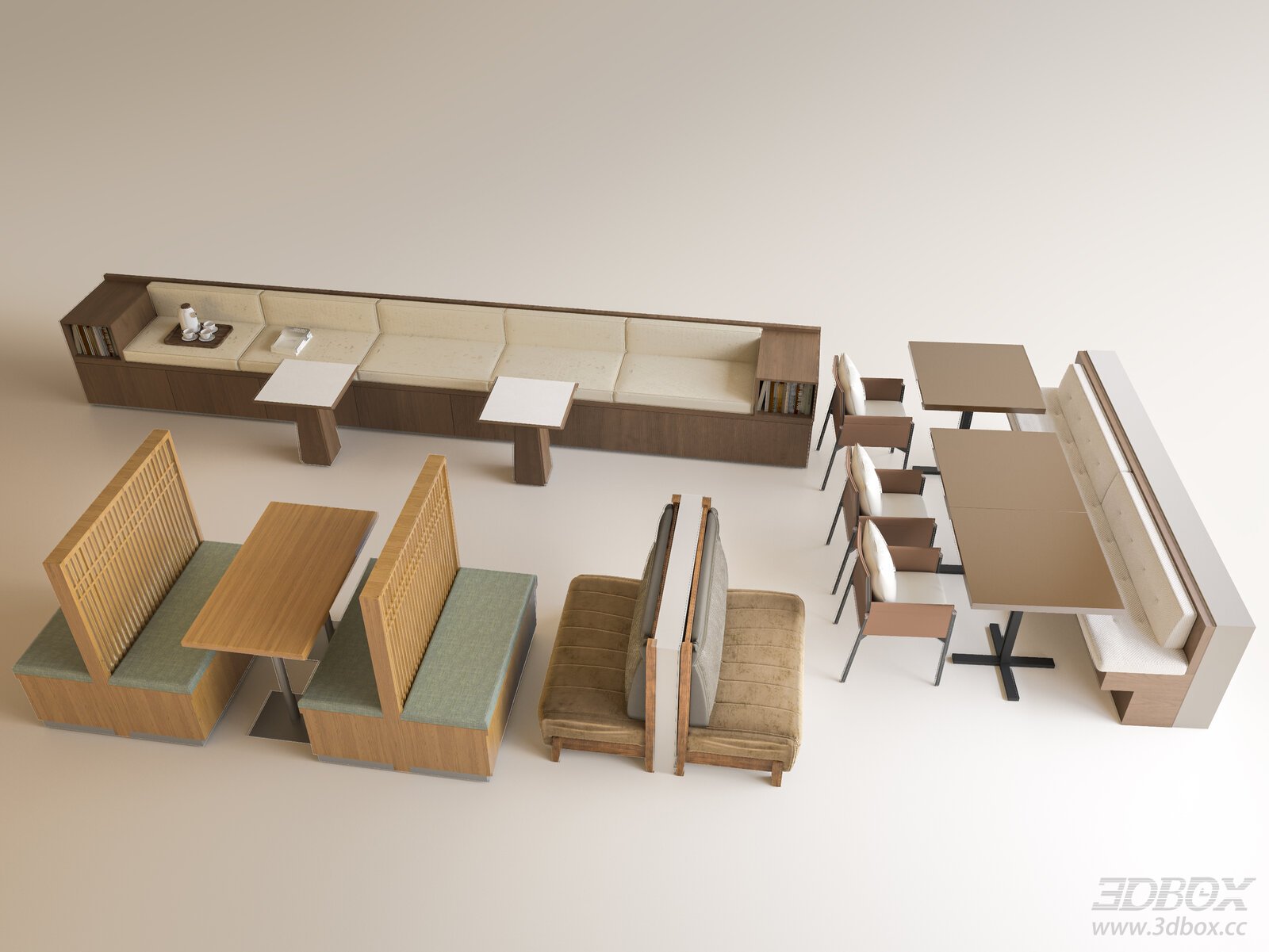 Modern Cafe Restaurant Booth Seating Furniture Set 3D model - front view