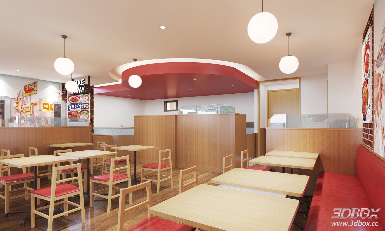 Modern Japanese Restaurant Interior Dining Scene 3D model - front view