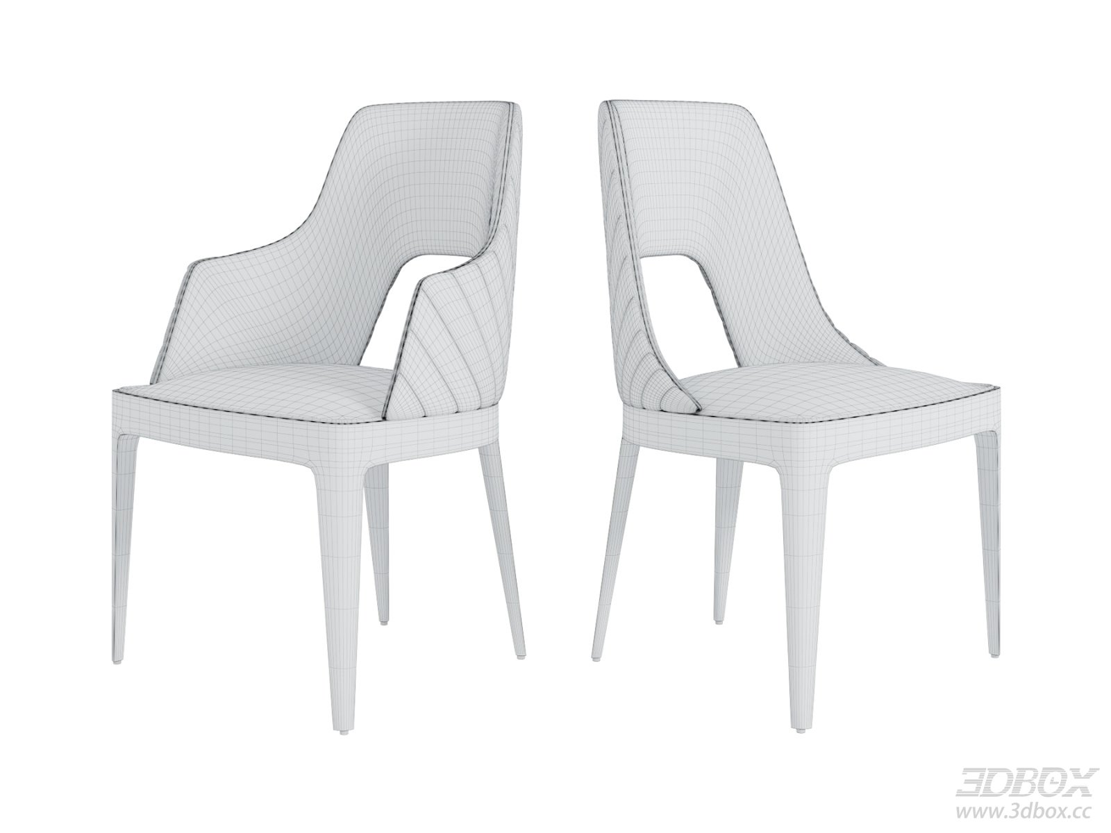 Modern Upholstered Dining Chair with Hollow Back 3D model - front view