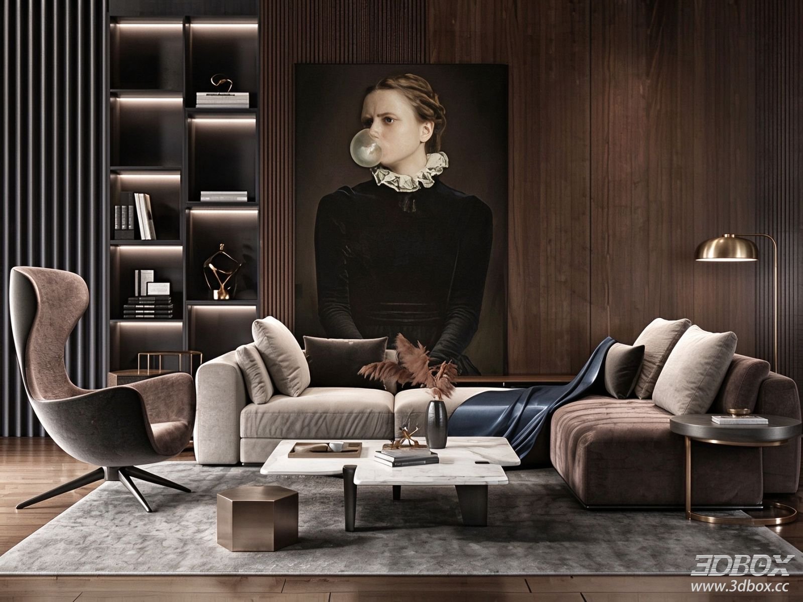 Modern Luxury Living Room Sofa Set with Coffee Table 3D model - front view