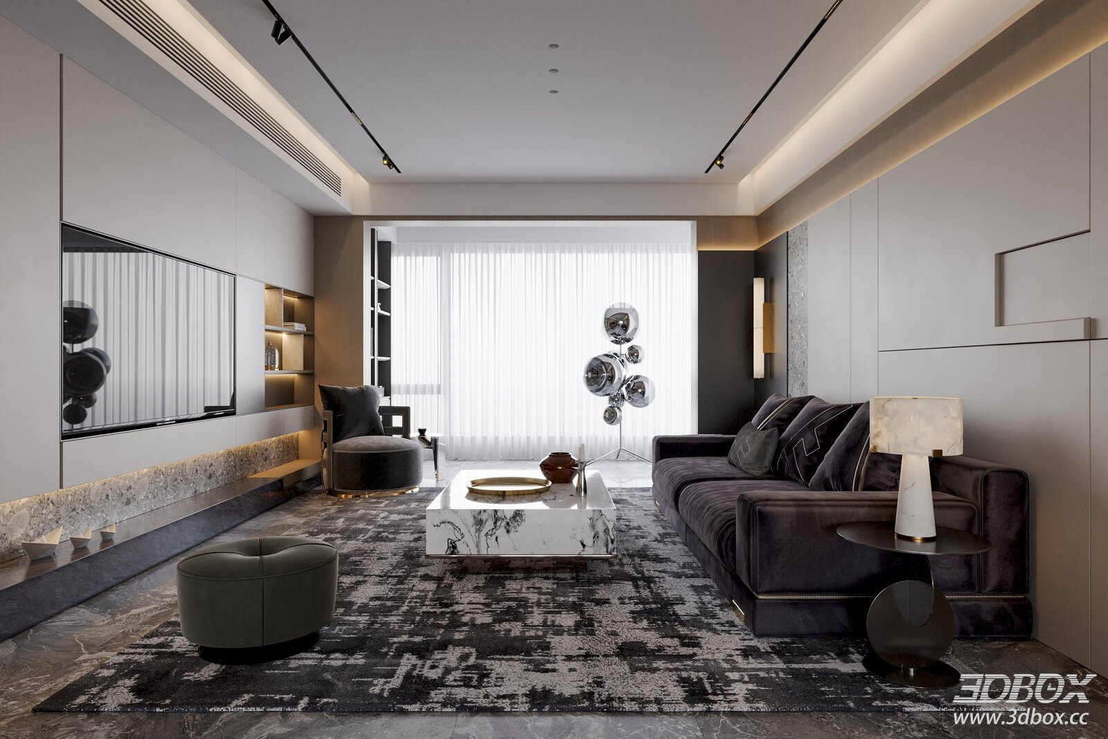 Modern Luxury Living Room Interior Scene 3D model - front view