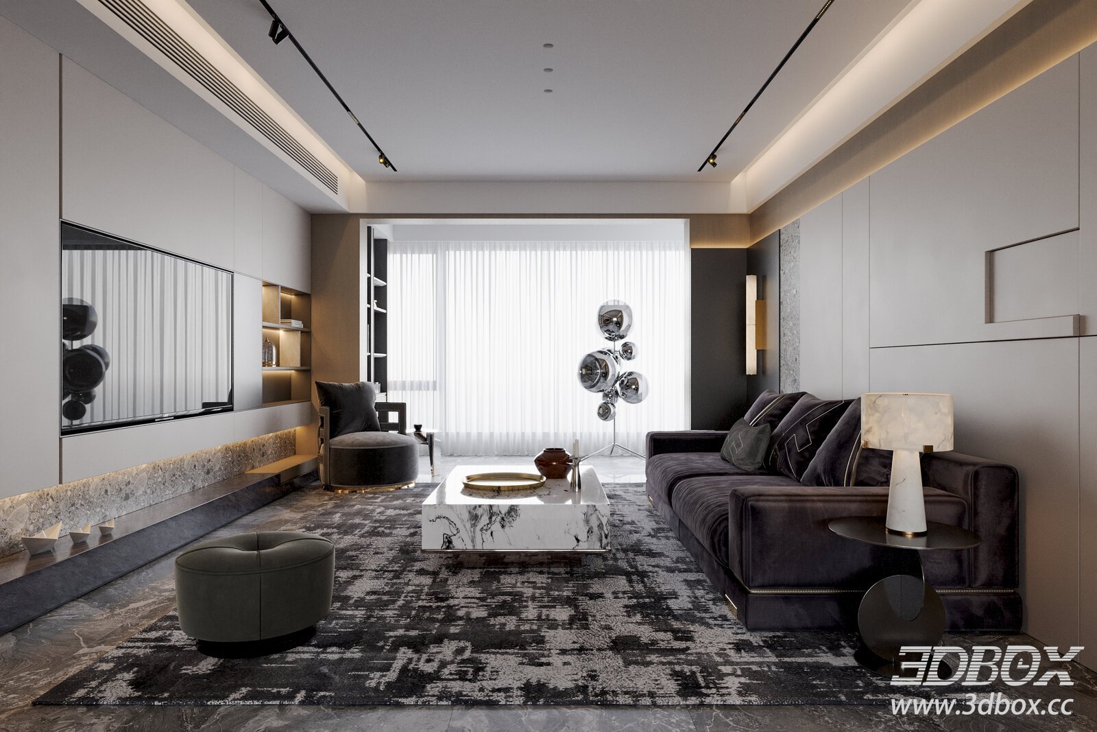 Modern Luxury Living Room Interior Scene 3D model - thumbnail 1