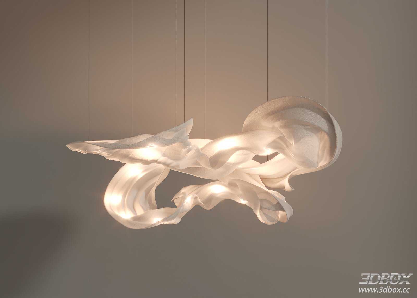 Artistic Fabric Flowing Ceiling Chandelier Modern Luxury 3D model - front view