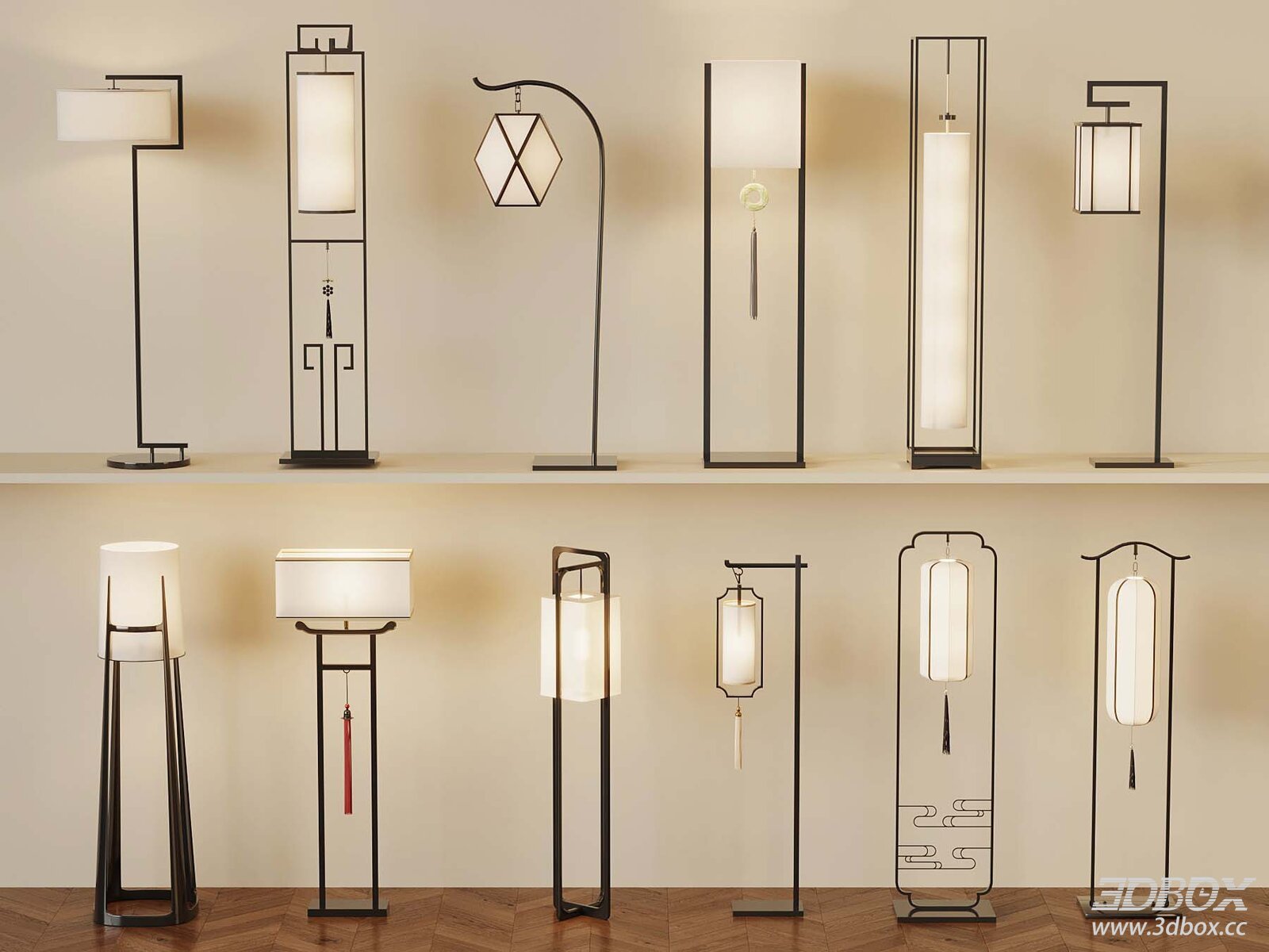 New Chinese Style Floor Lamp Set Collection 3D model - front view