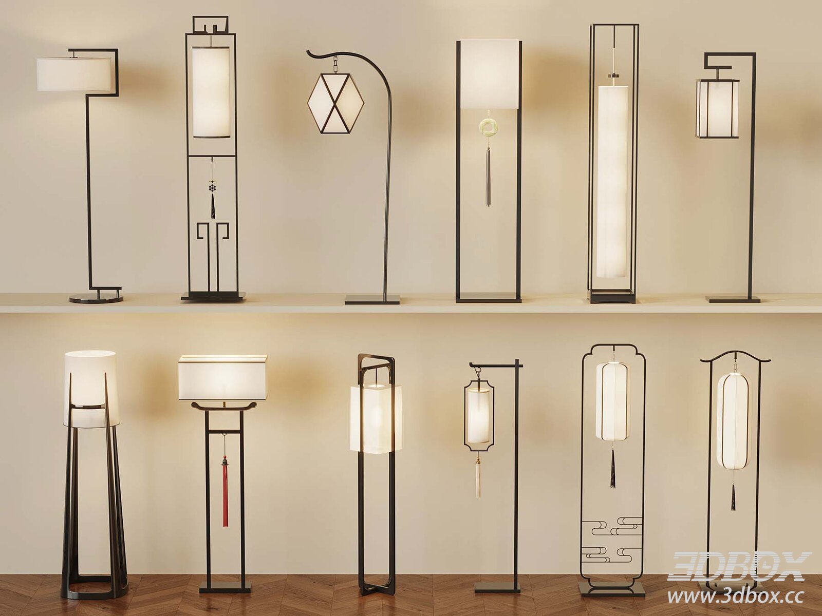 New Chinese Style Floor Lamp Set Collection 3D model - thumbnail 1