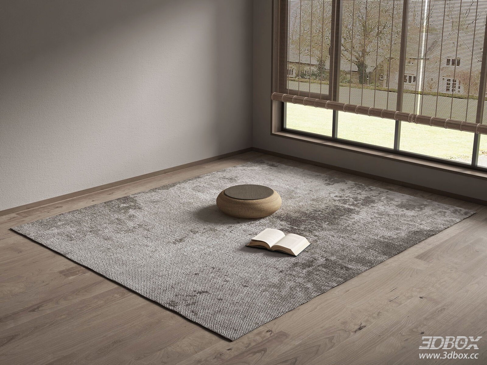 Zen Style Minimalist Grey Woven Carpet Scene 3D model - front view