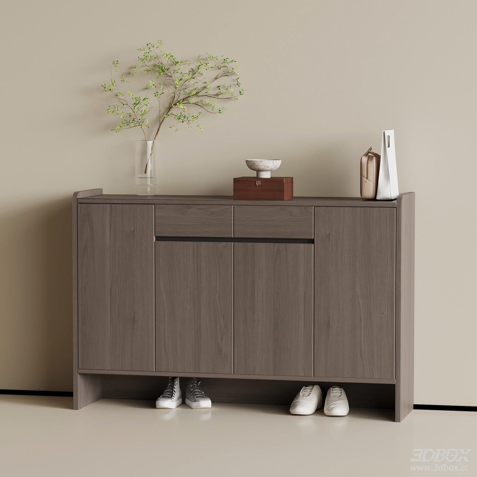 Modern Italian Style Wooden Hallway Shoe Cabinet 3D model - front view