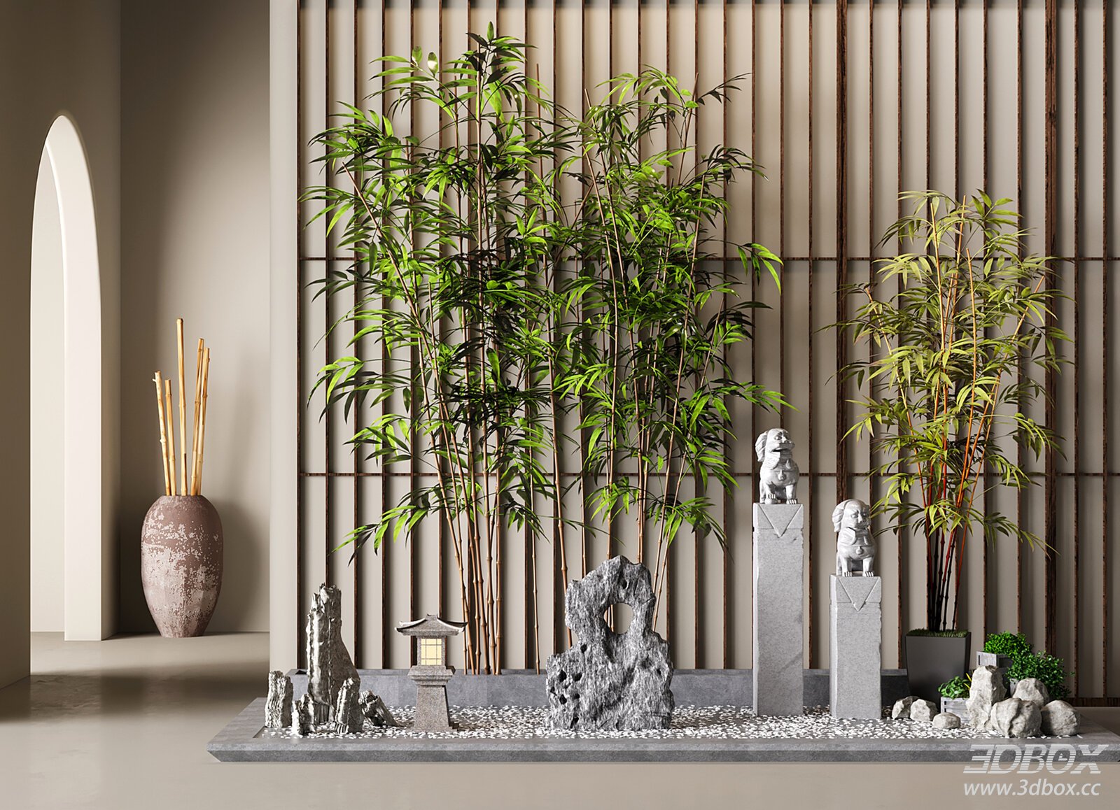 New Chinese Style Indoor Zen Landscape Decor Set 3D model - front view