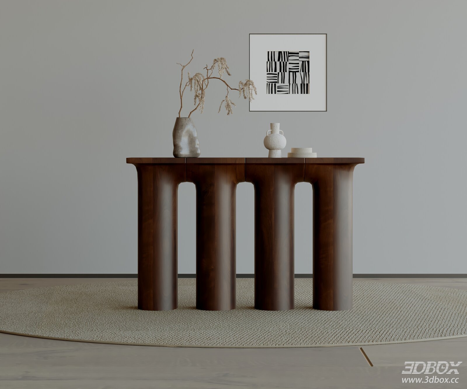 Modern Walnut Wood Console Table Minimalist Hallway Furniture 3D model - front view
