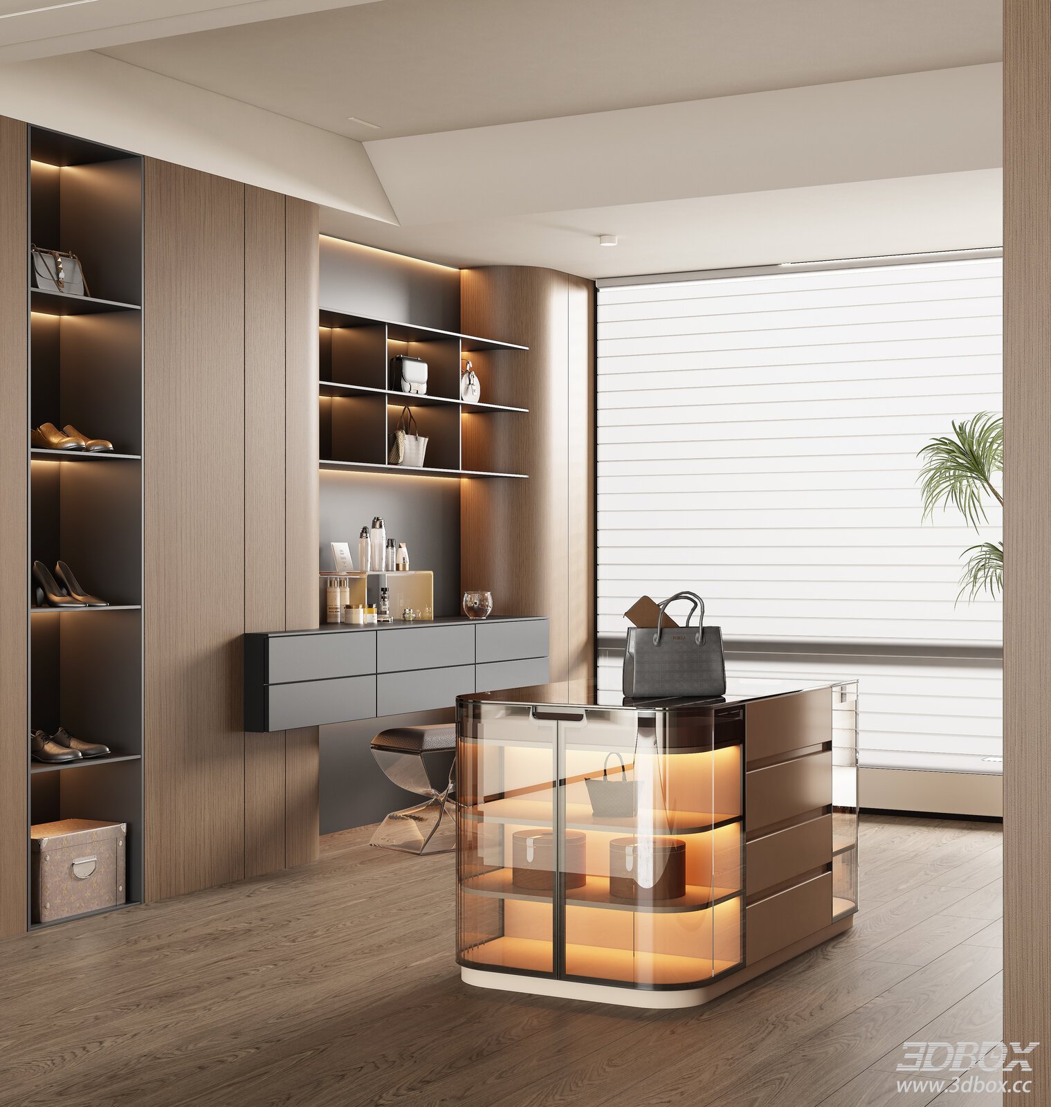 Modern Italian Style Luxury Dressing Room Scene 3D model - front view