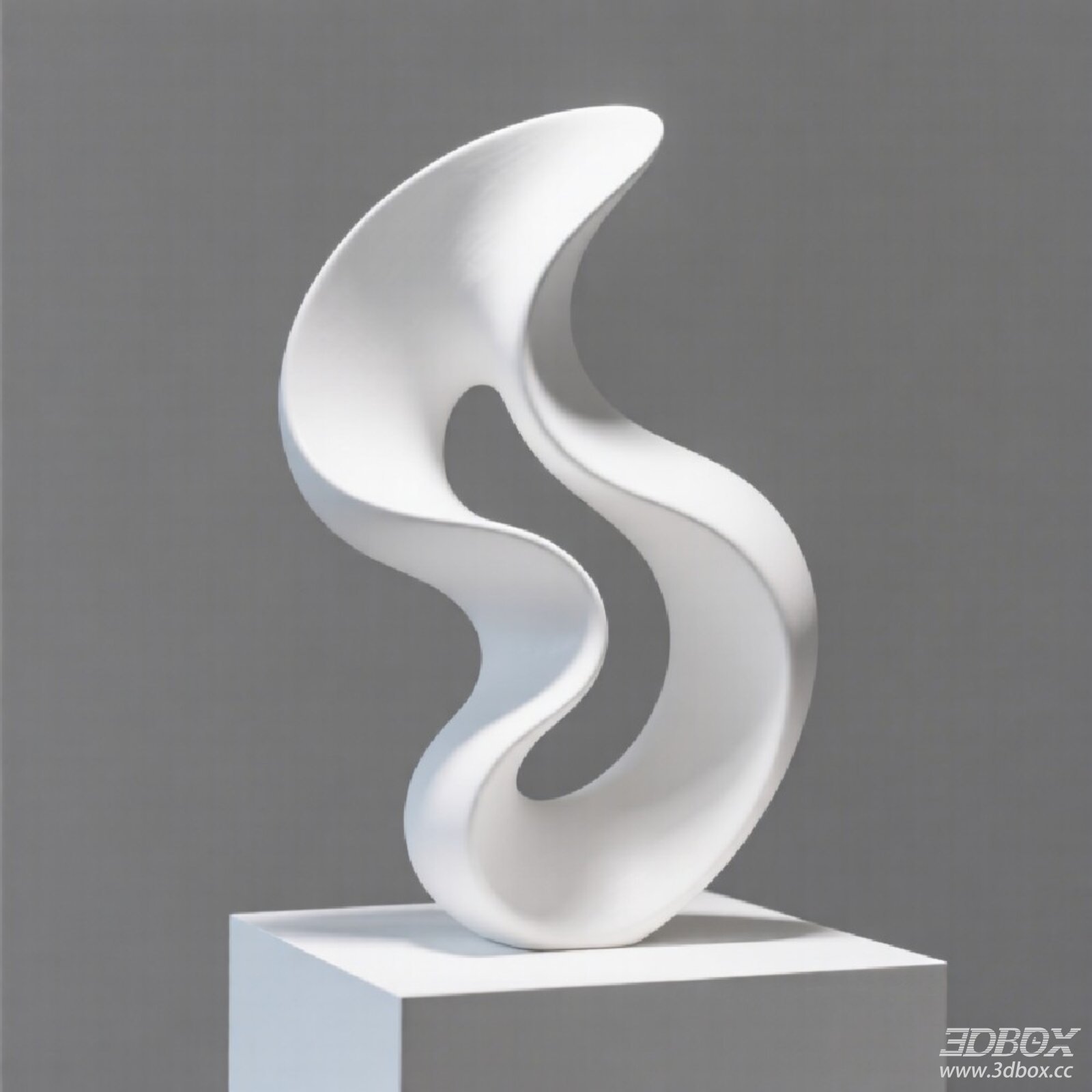 Modern White Abstract Curved Sculpture Decor 3D model - front view