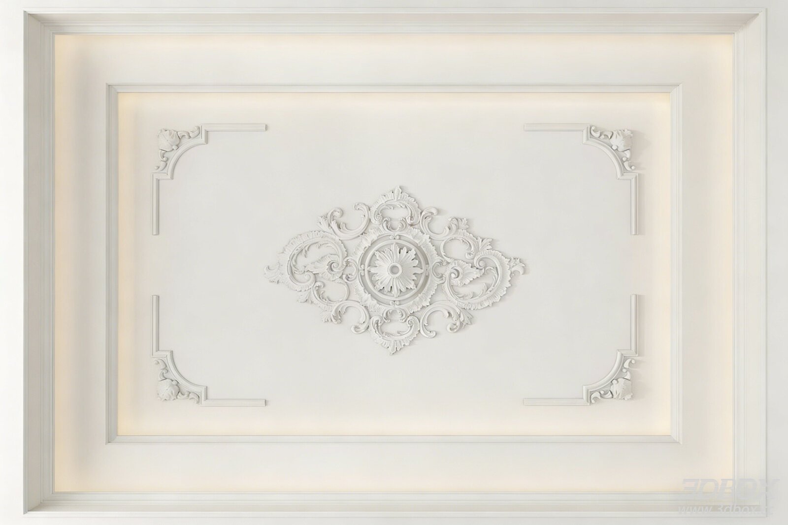 Classic French Style Plaster Decorative Ceiling 3D model - front view