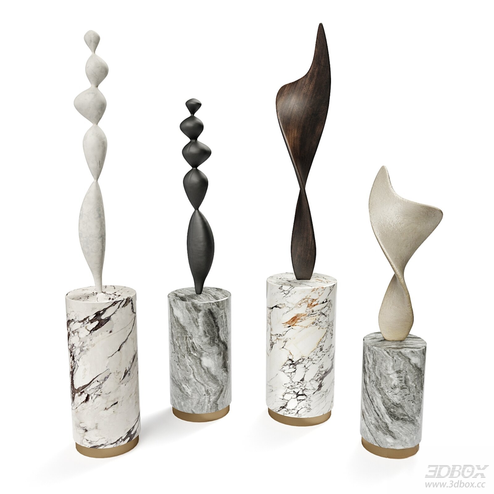Abstract Decorative Sculpture Set with Marble Base 3D model - front view