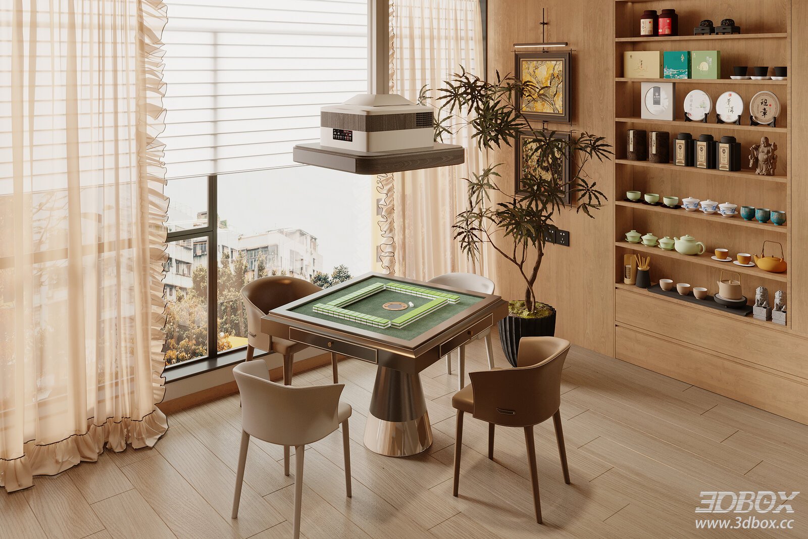 Modern New Chinese Style Mahjong Game Room 3D model - front view