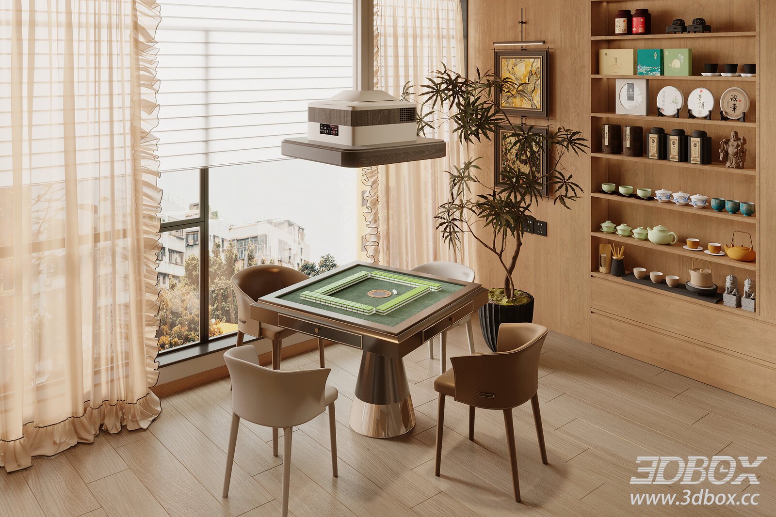Modern New Chinese Style Mahjong Game Room 3D model - thumbnail 1