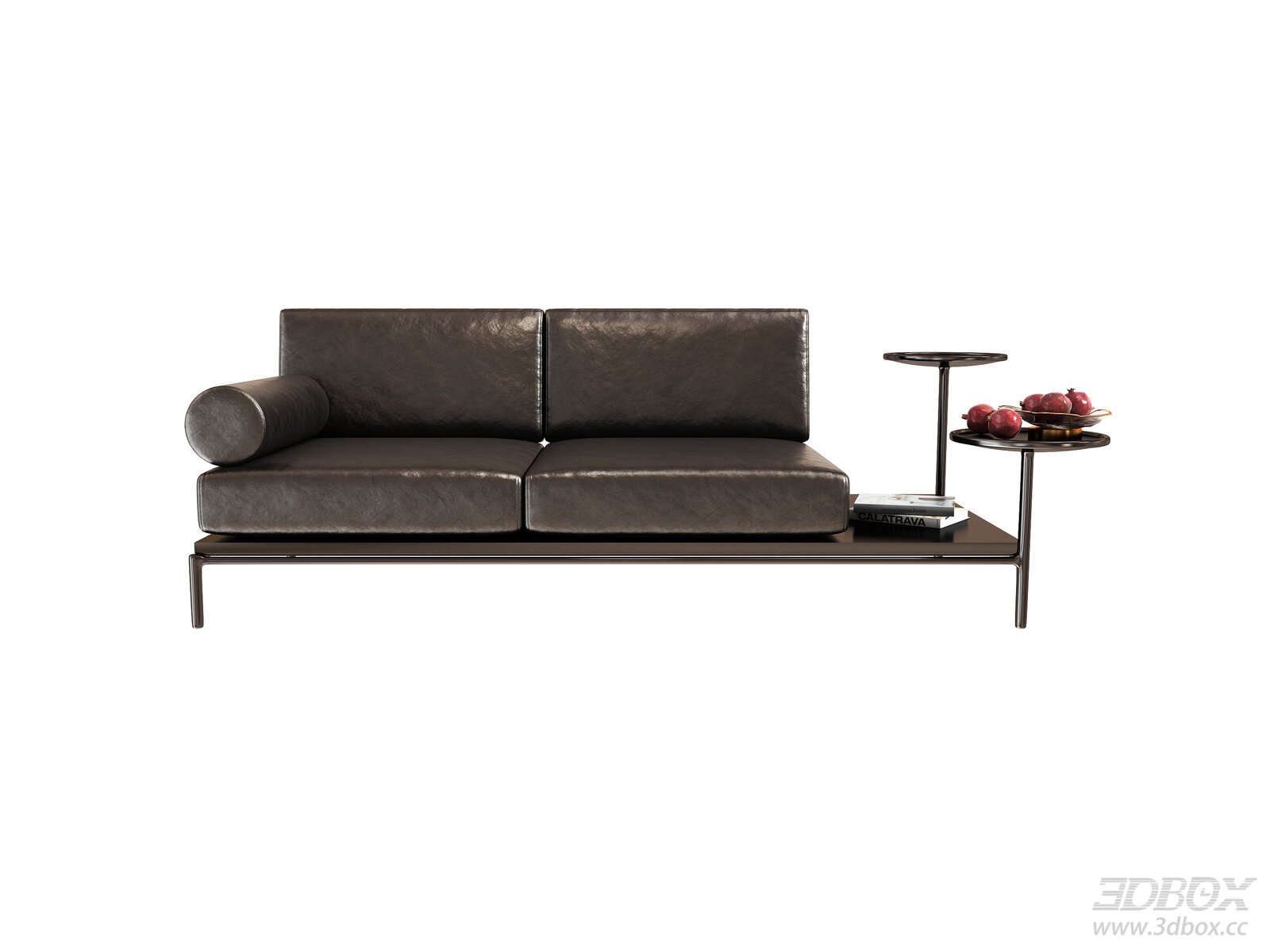 Modern Dark Leather Chaise Sofa with Metal Frame 3D model - front view