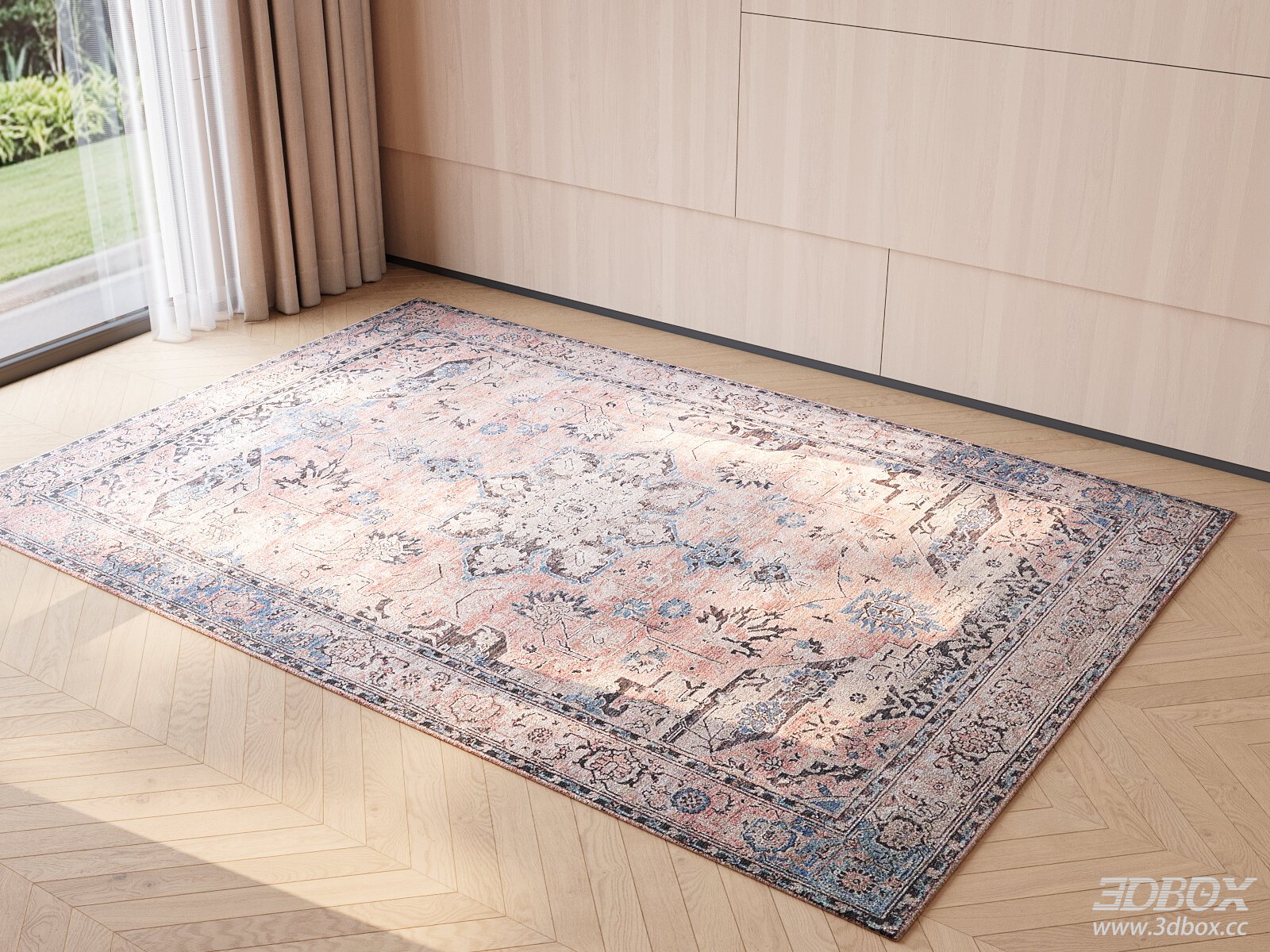 Vintage Wool Persian Style Carpet for Living Bedroom 3D model - front view