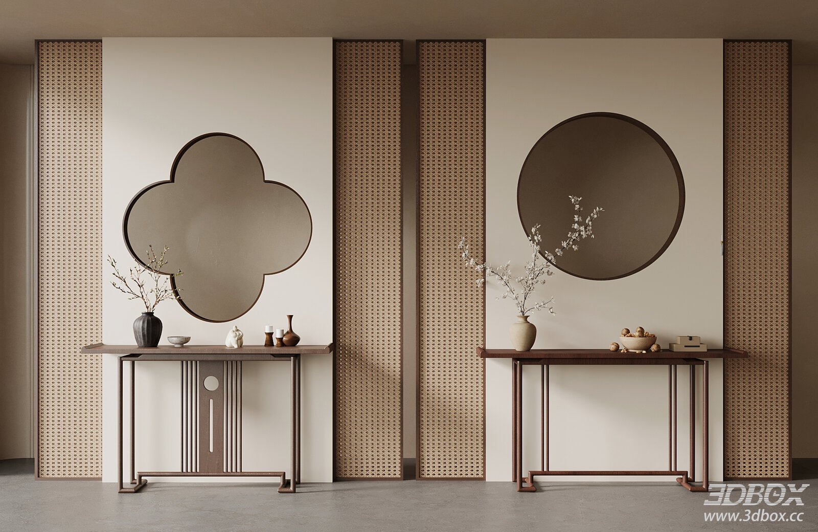 New Chinese Style Hallway Console Table Decor Set 3D model - front view
