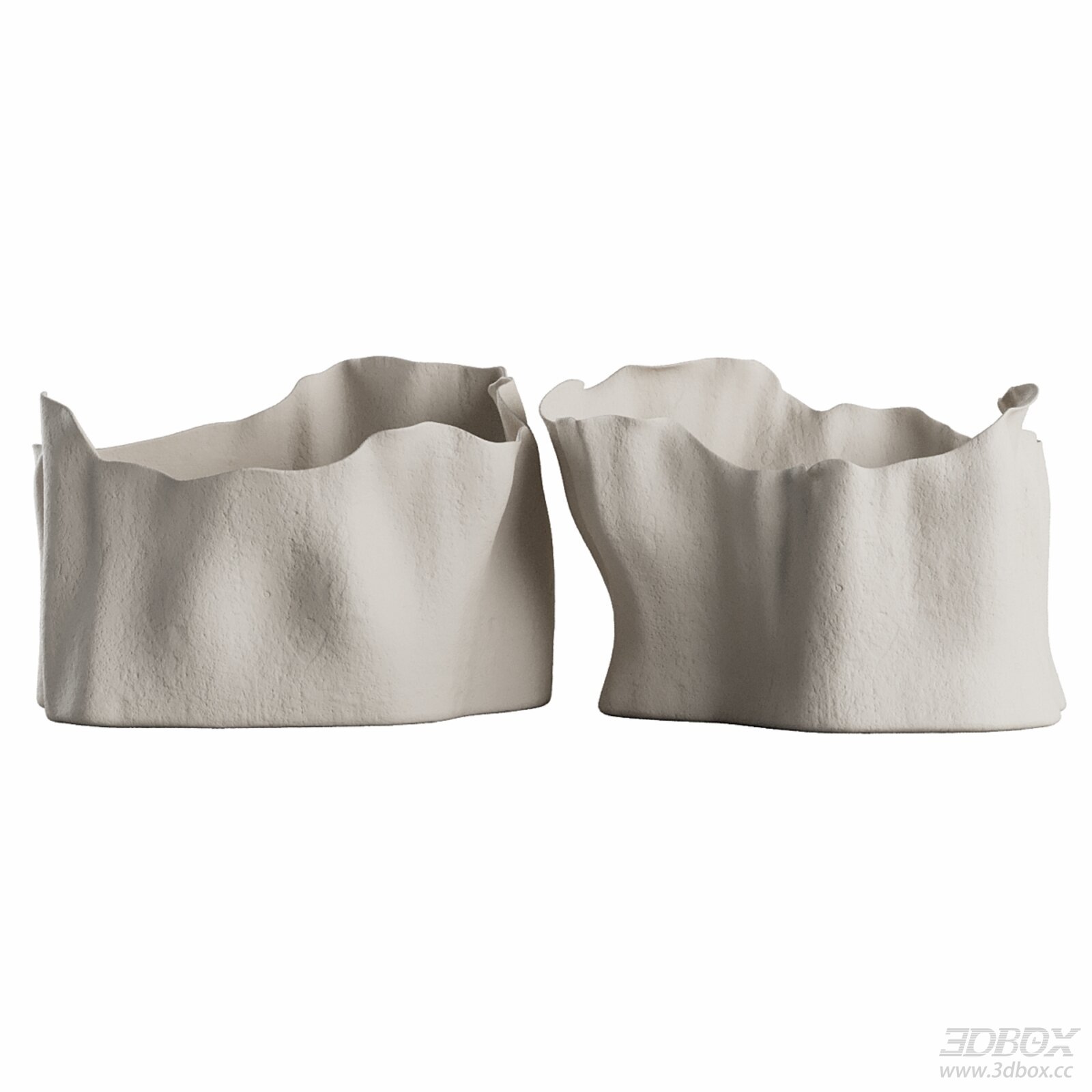 Abstract Textured White Ceramic Decorative Vase Set 3D model - front view