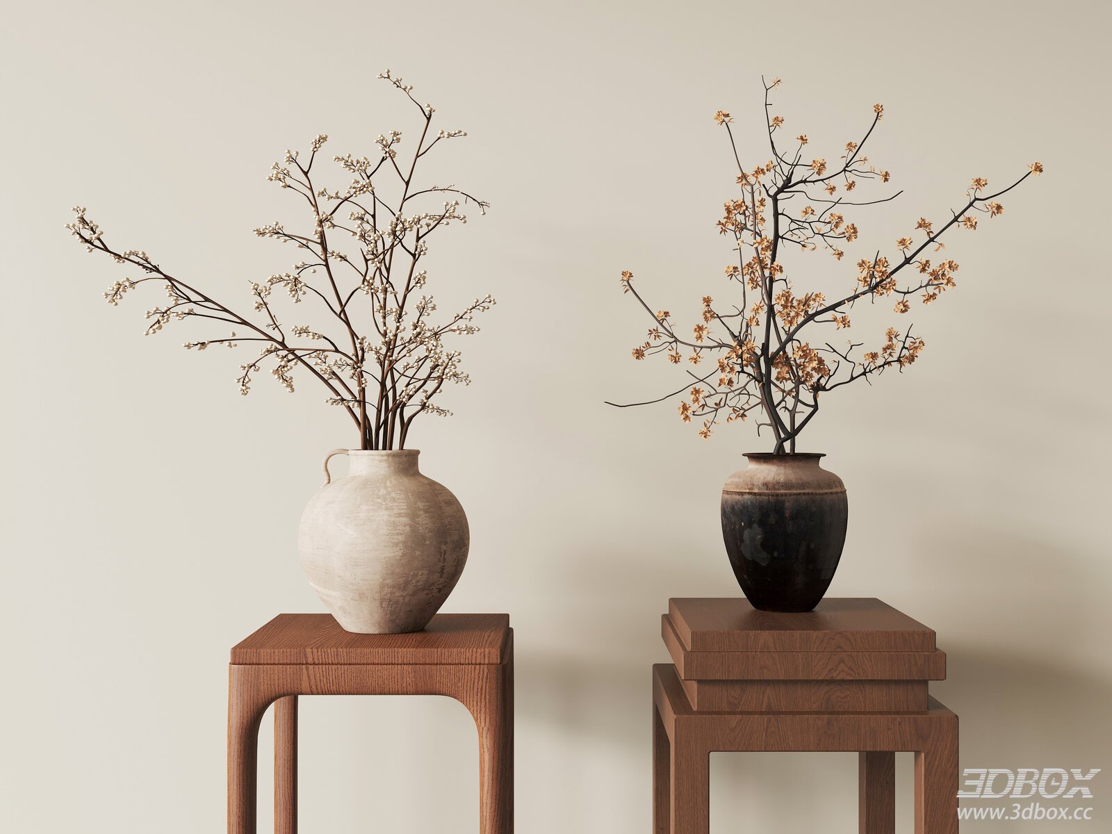 Wabi Sabi Ceramic Vase Dried Flower Arrangement Set 3D model - front view