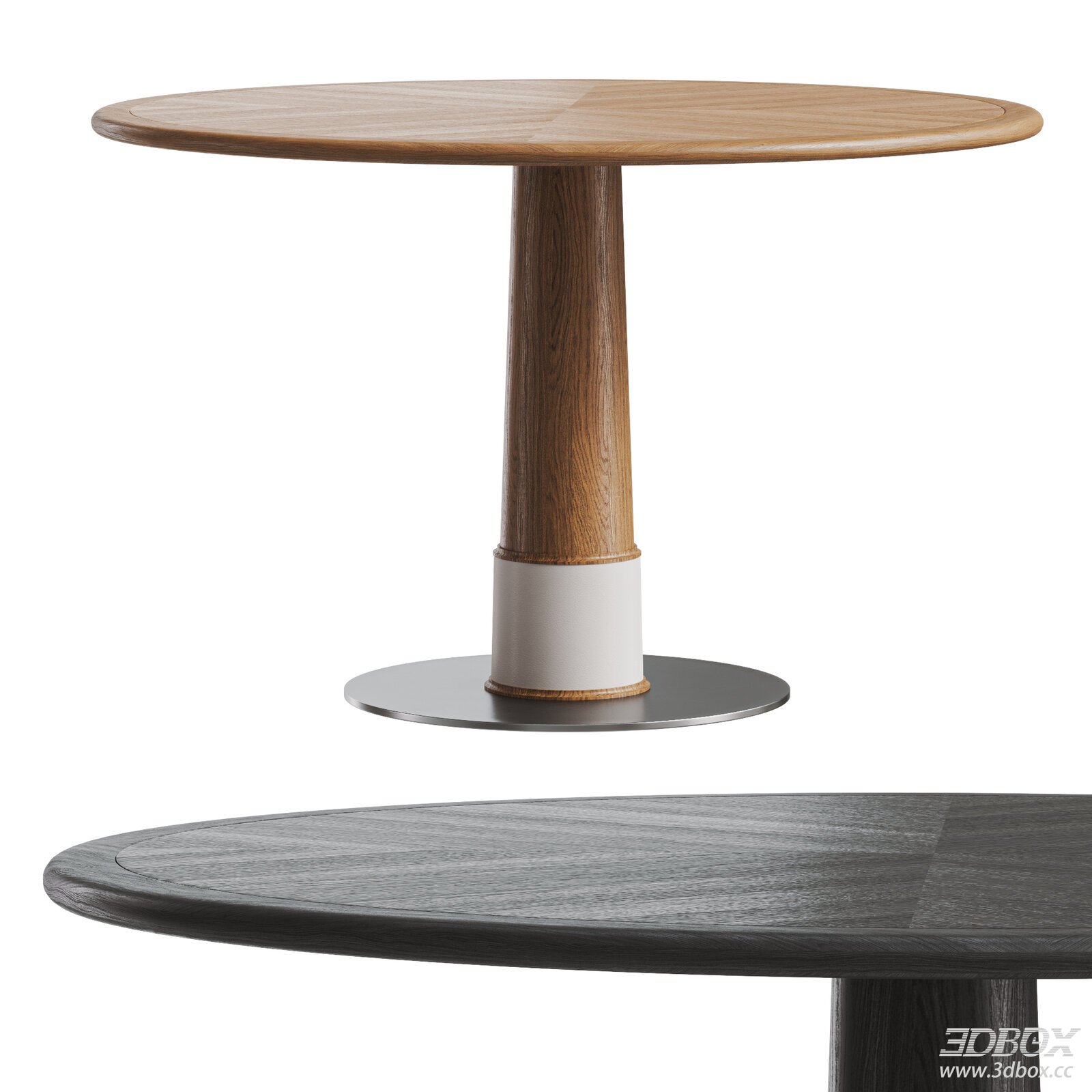 Modern Round Wooden Dining Table with Metal Base 3D model - front view