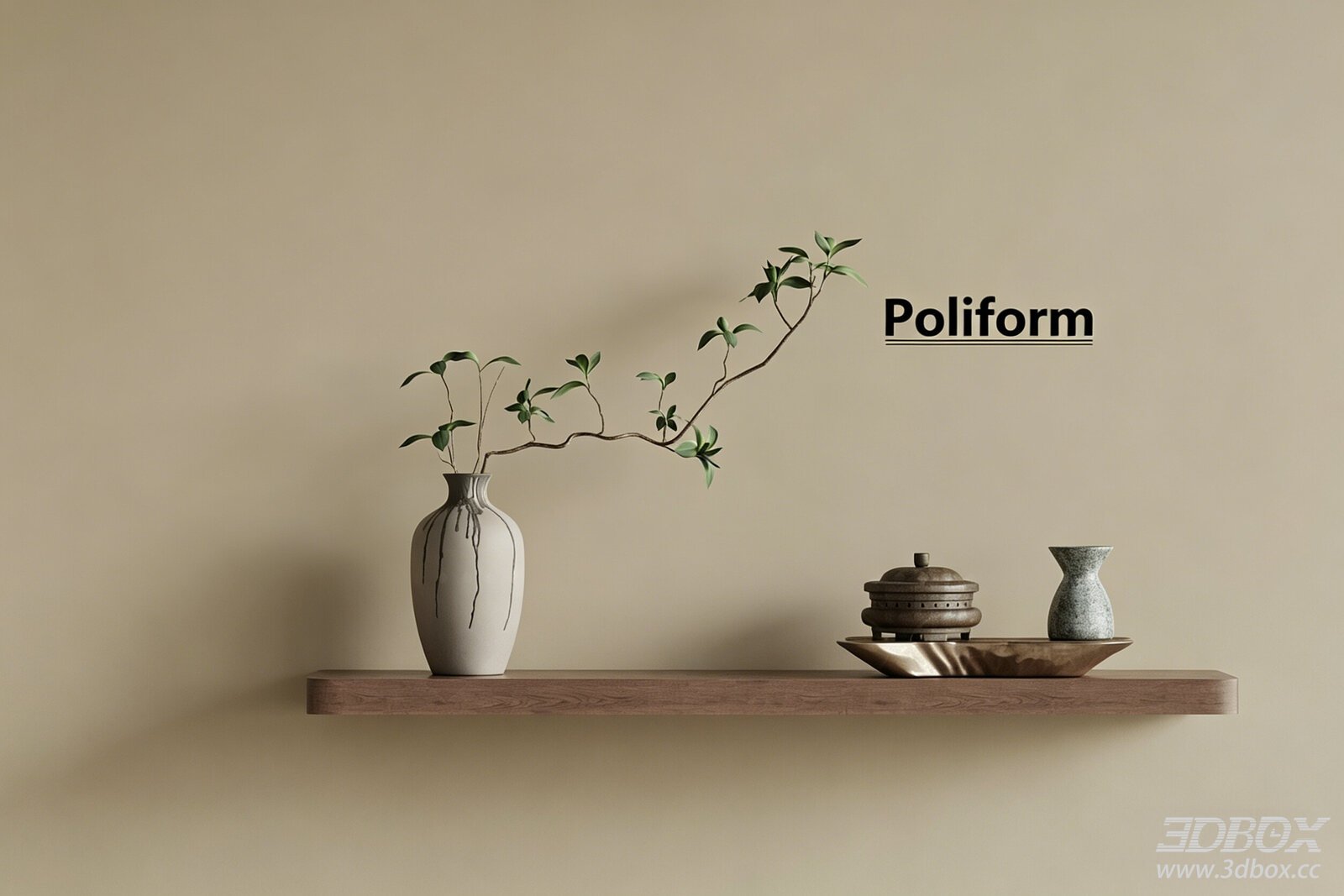 New Chinese Style Decorative Set with Vase and Plant 3D model - front view