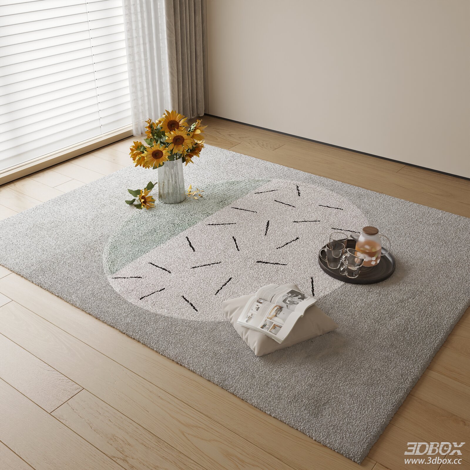 Modern Abstract Geometric Plush Carpet 3D model - front view