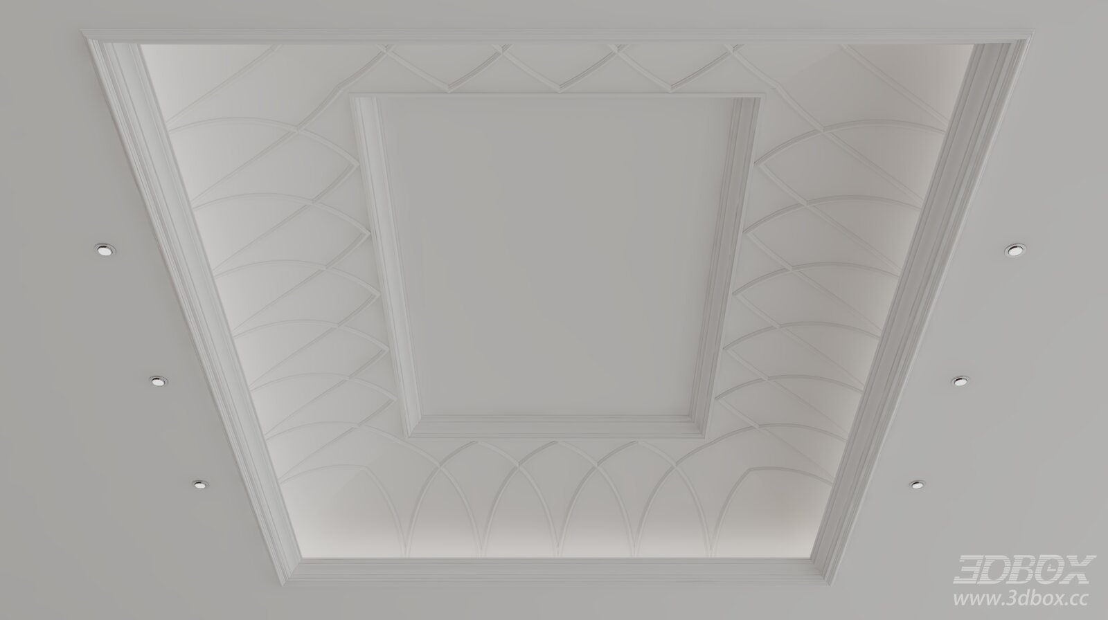 European Style Decorative Plaster Ceiling with Spot Lights 3D model - front view