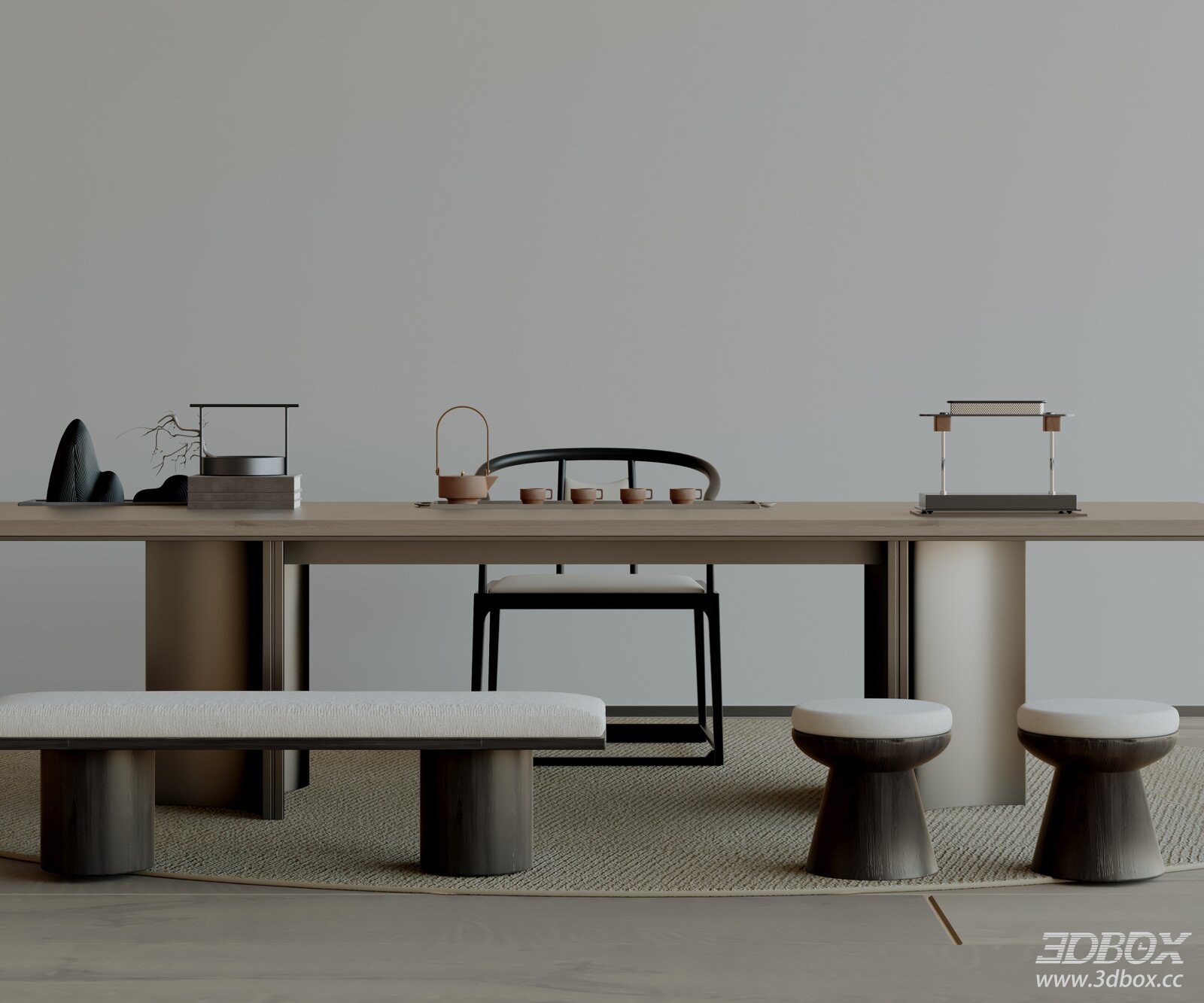 Modern Minimalist Tea Room Furniture Set 3D model - front view