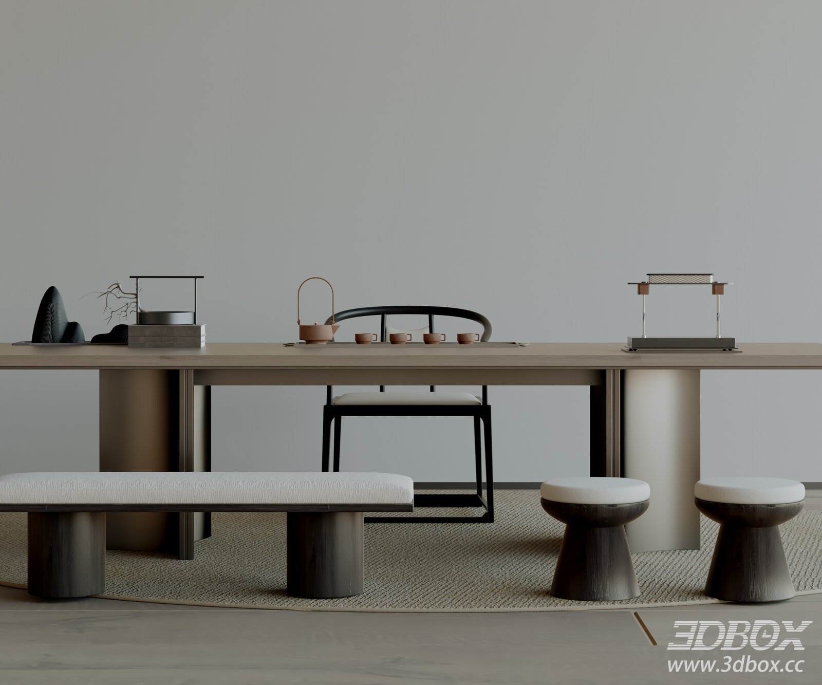 Modern Minimalist Tea Room Furniture Set 3D model - thumbnail 1